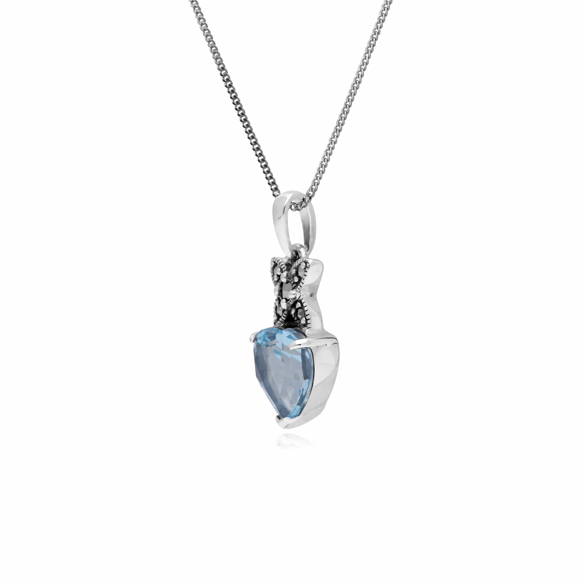 214P245707925 Sterling Silver Blue Topaz & Marcasite February Heart Pendant on 45cm Chain 2