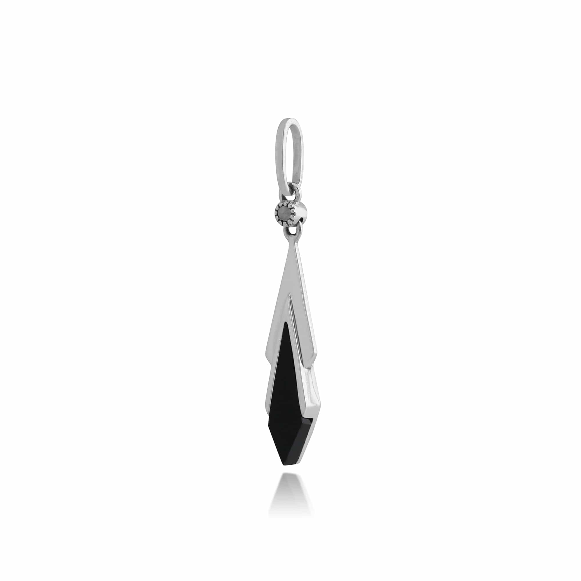 214P296401925 Art Deco Style Black Onyx & Marcasite Kite Drop Pendant in 925 Sterling Silver 2