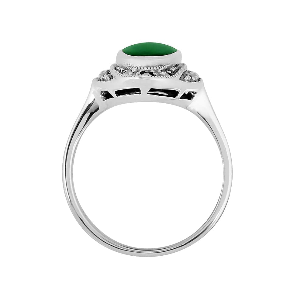 27094 Art Deco Style Oval Green Chalcedony & Marcasite Cocktail Ring in 925 Sterling Silver 3