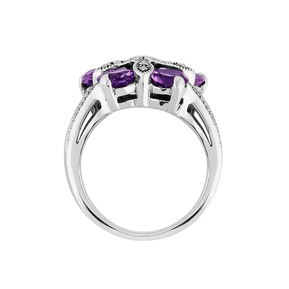 27090 Sterling Silver 1.80ct Amethyst & Marcasite Cocktail Ring 3