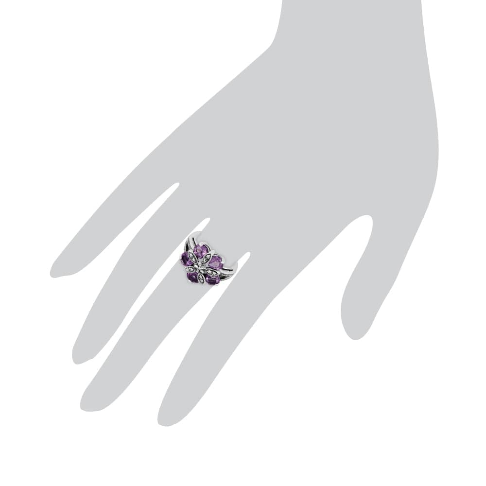 27090 Sterling Silver 1.80ct Amethyst & Marcasite Cocktail Ring 4