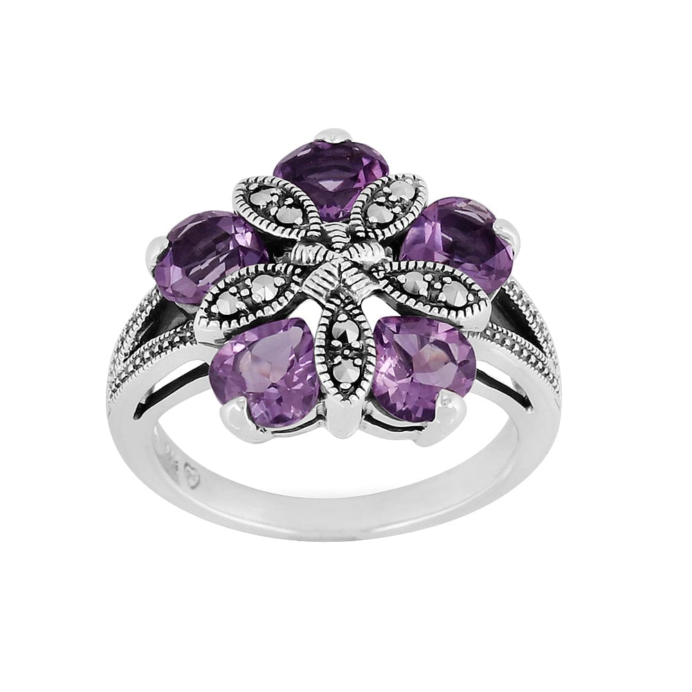 Sterling Silver 1.80ct Amethyst & Marcasite Cocktail Ring Image 1