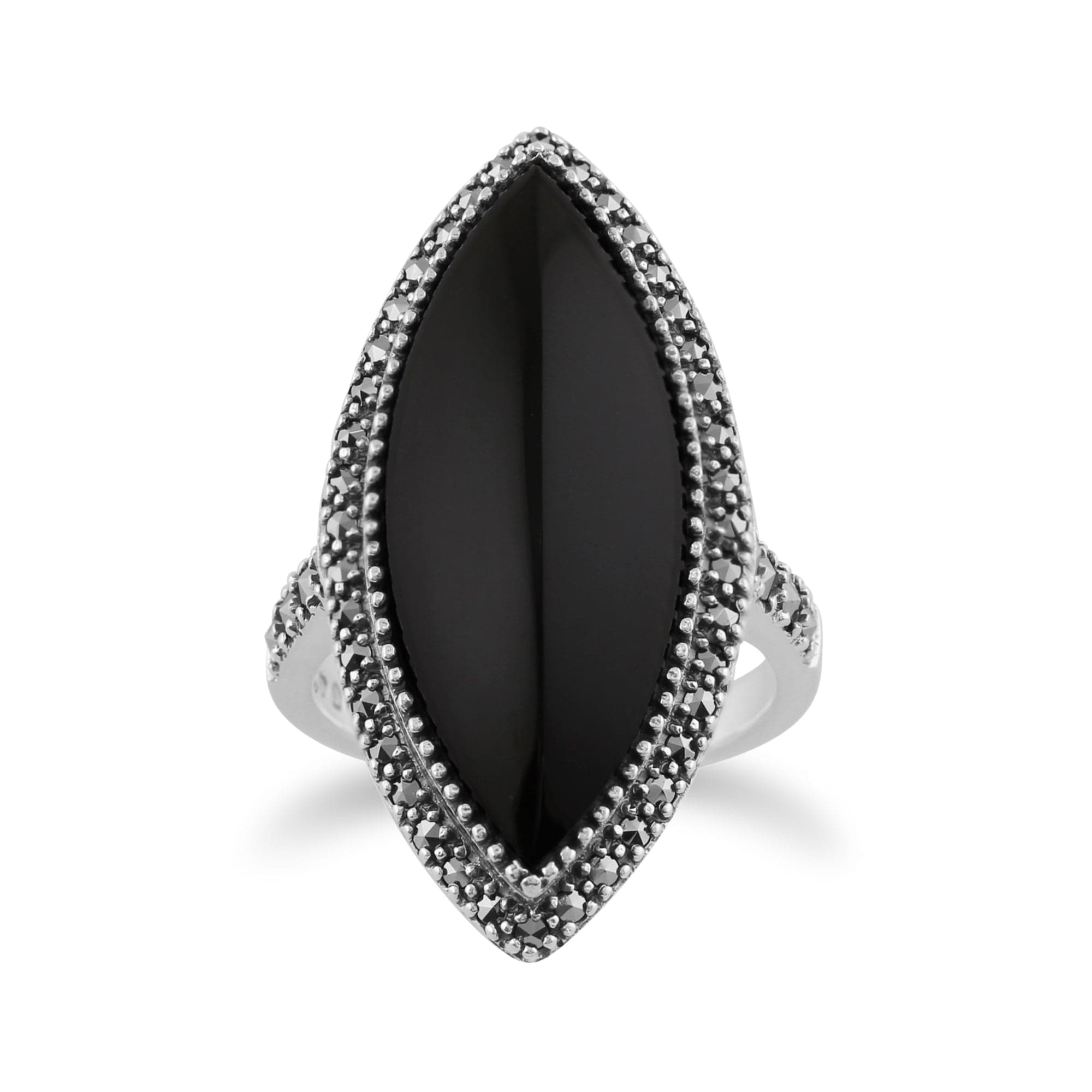 Art Deco Dress Ring Marquise Onyx & Marcasite