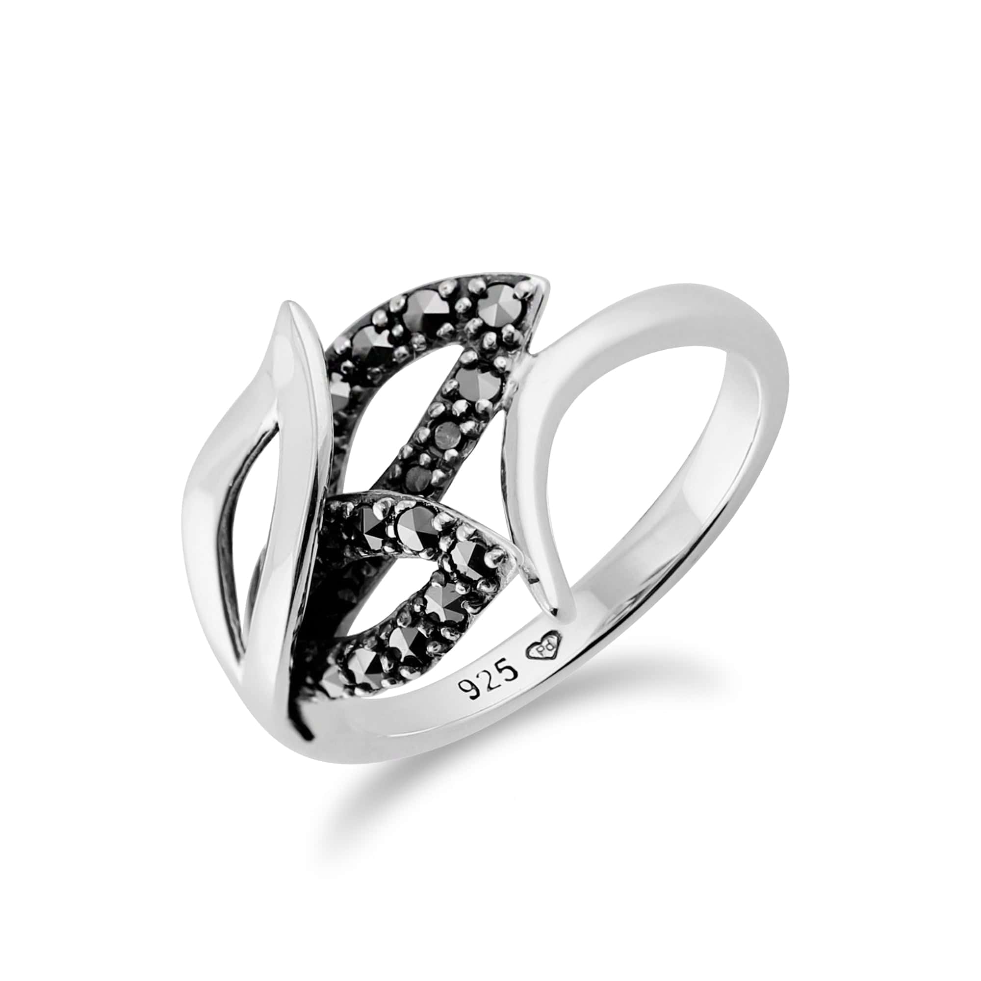 214R476301925 Art Nouveau Style Round Marcasite Leaf Wrap Ring in 925 Sterling Silver 2