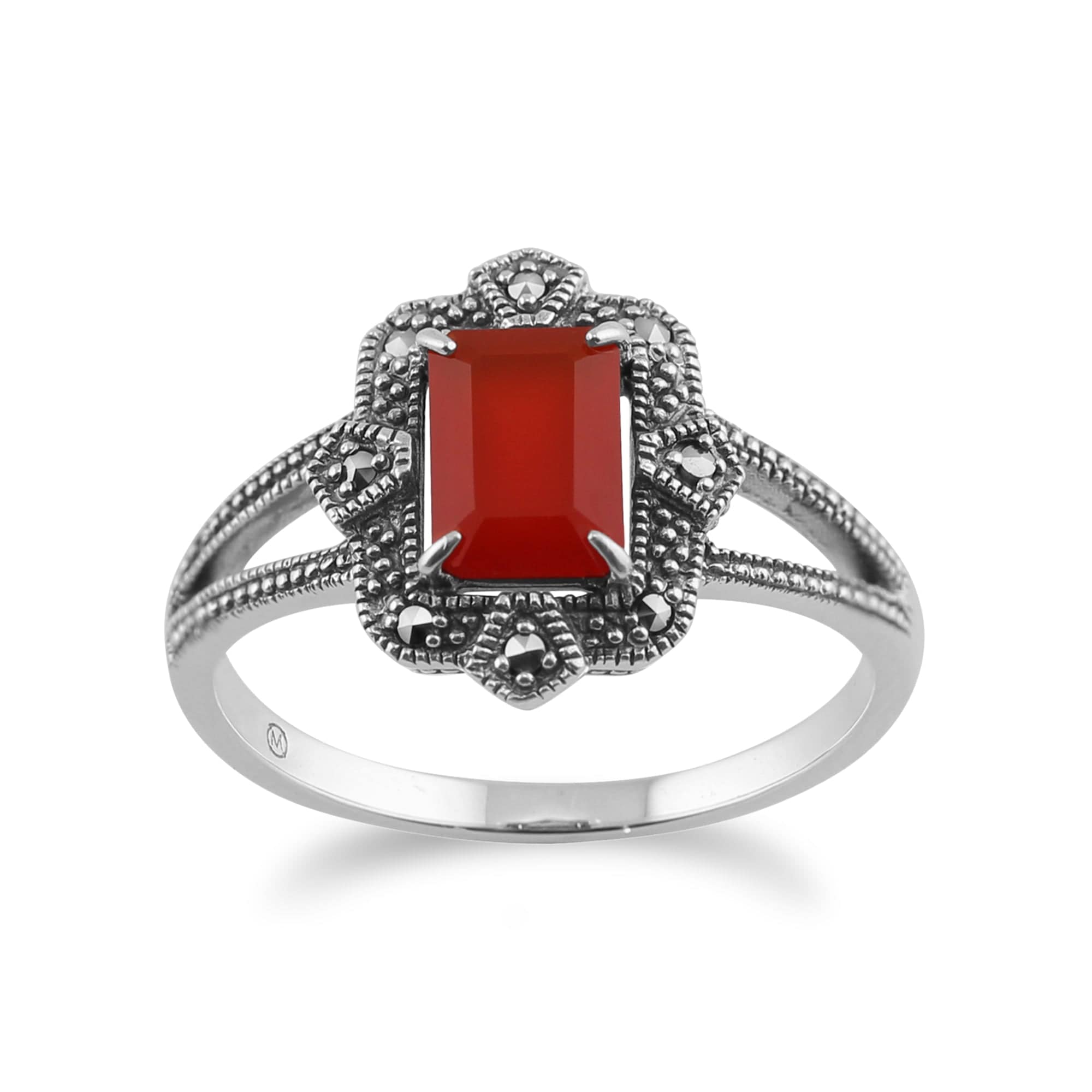 Ring Art Deco Style Carnelian Silver