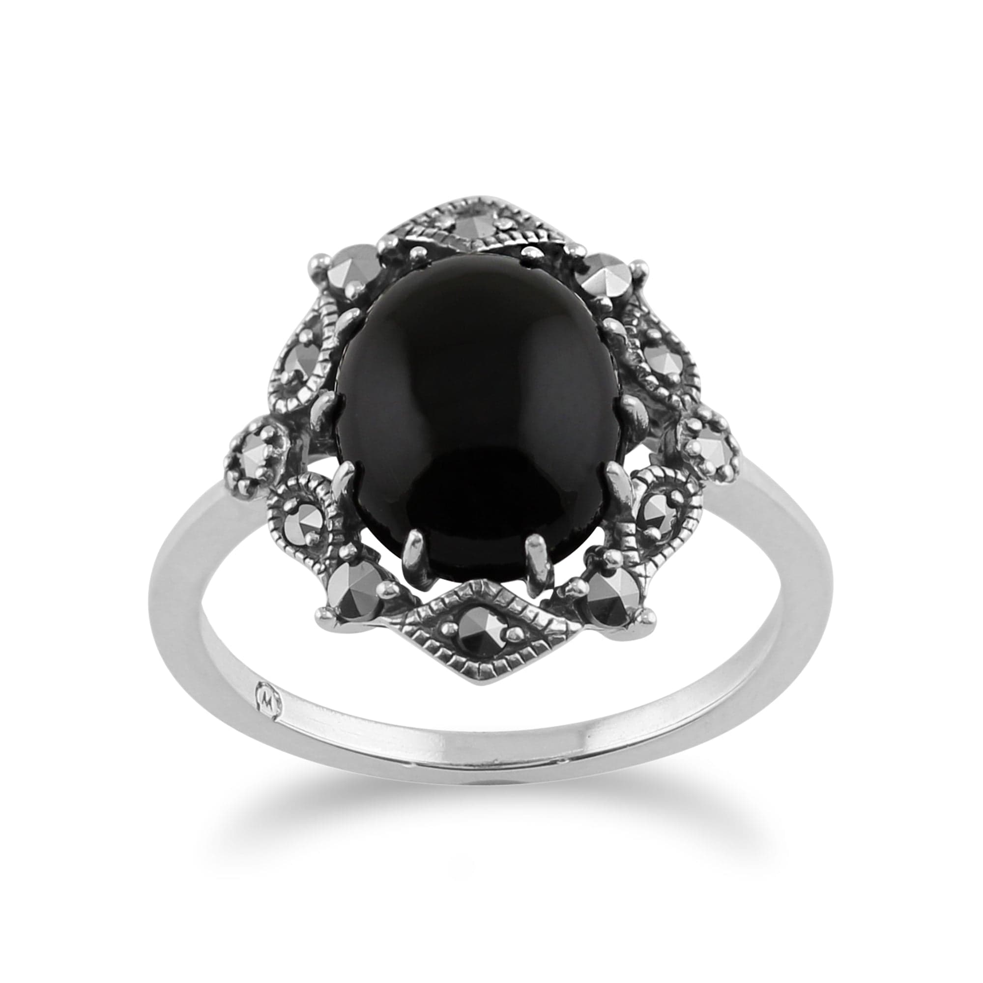 Ring Art Nouveau Onyx Silver