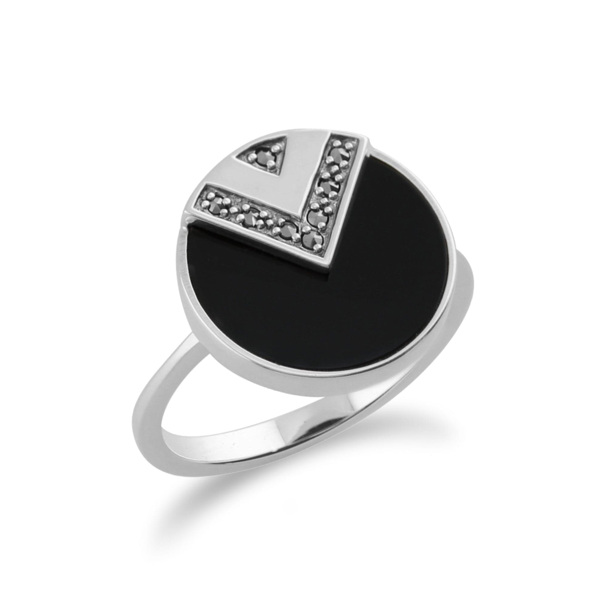 214R581801925 Gemondo 925 Sterling Silver 3ct Black Onyx & Marcasite Art Deco Ring 2