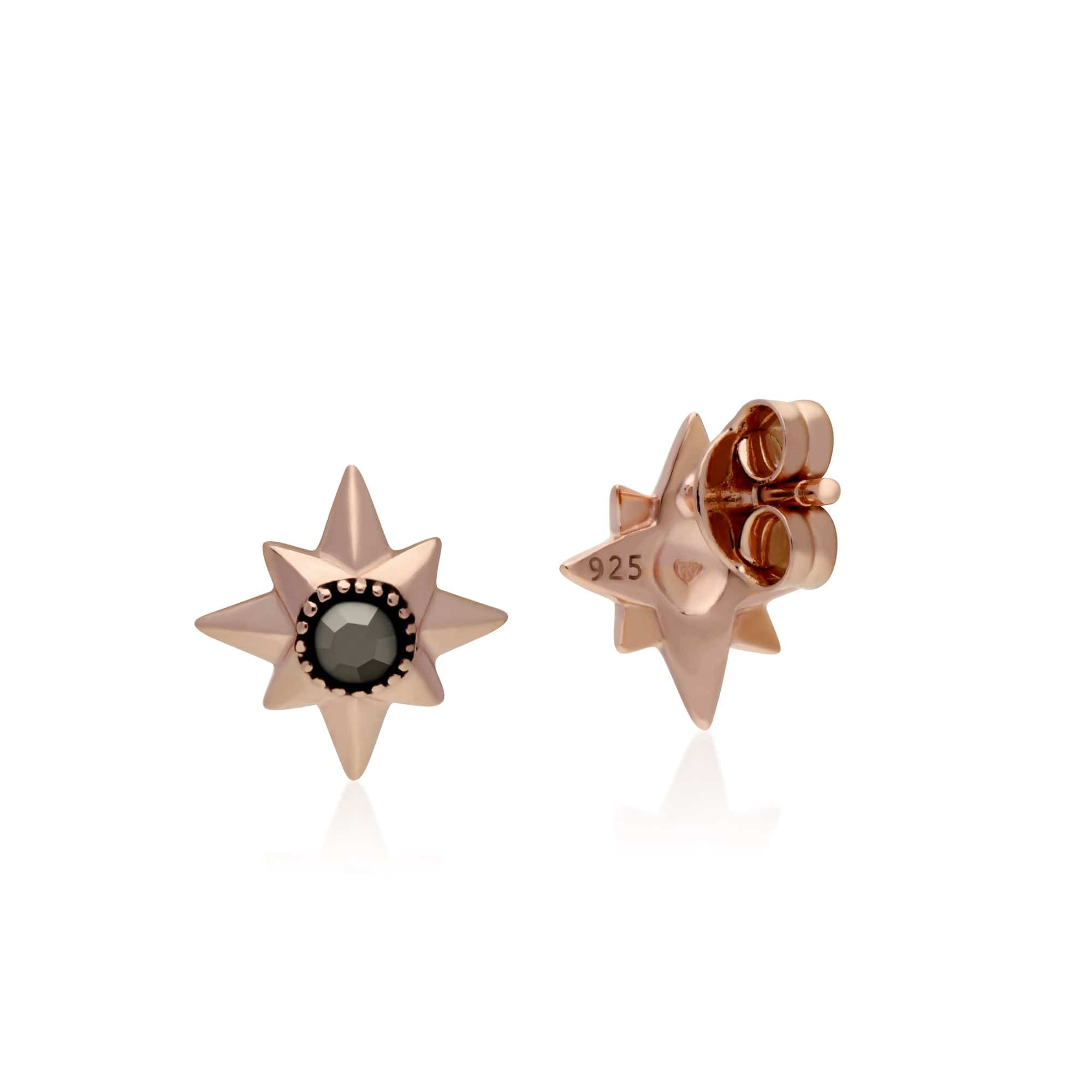 224E022201925 Rose Gold Plated Round Marcasite Double Star Stud Earrings in 925 Sterling Silver 2