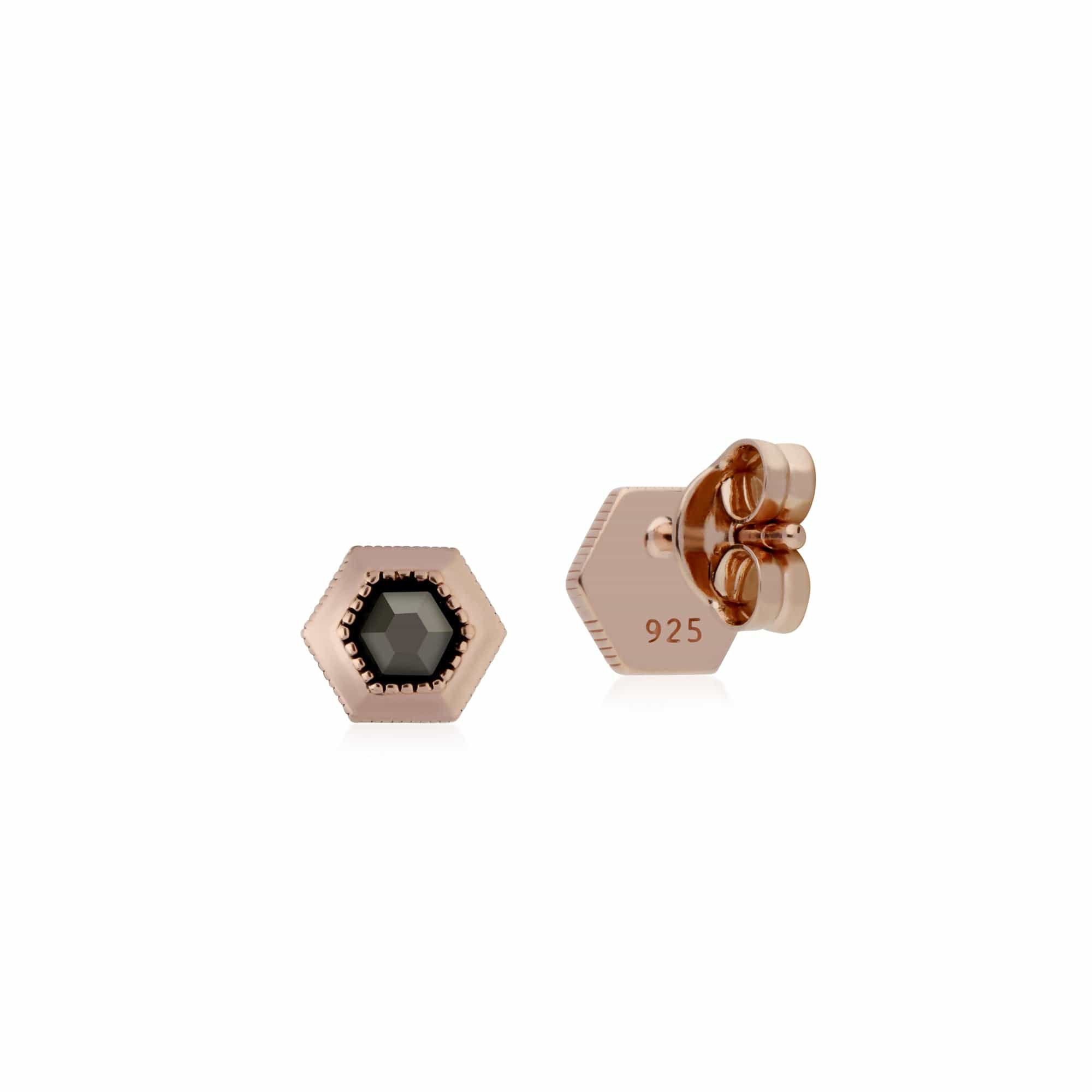 224E022601925 Rose Gold Plated Hexagon Marcasite Stud Earrings in 925 Sterling Silver 2