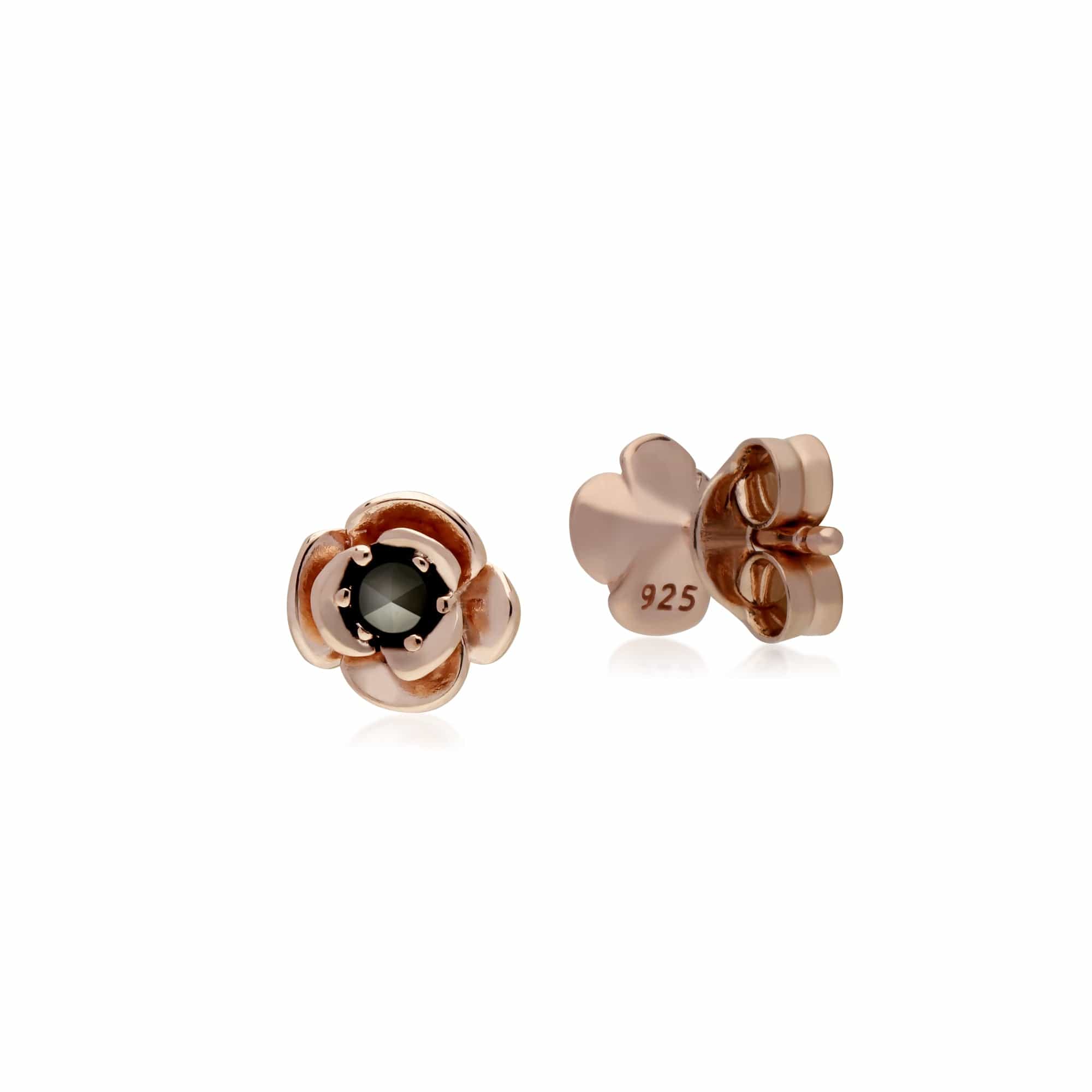 224E022901925 Rose Gold Plated Round Marcasite Floral Stud Earrings in 925 Sterling Silver 2