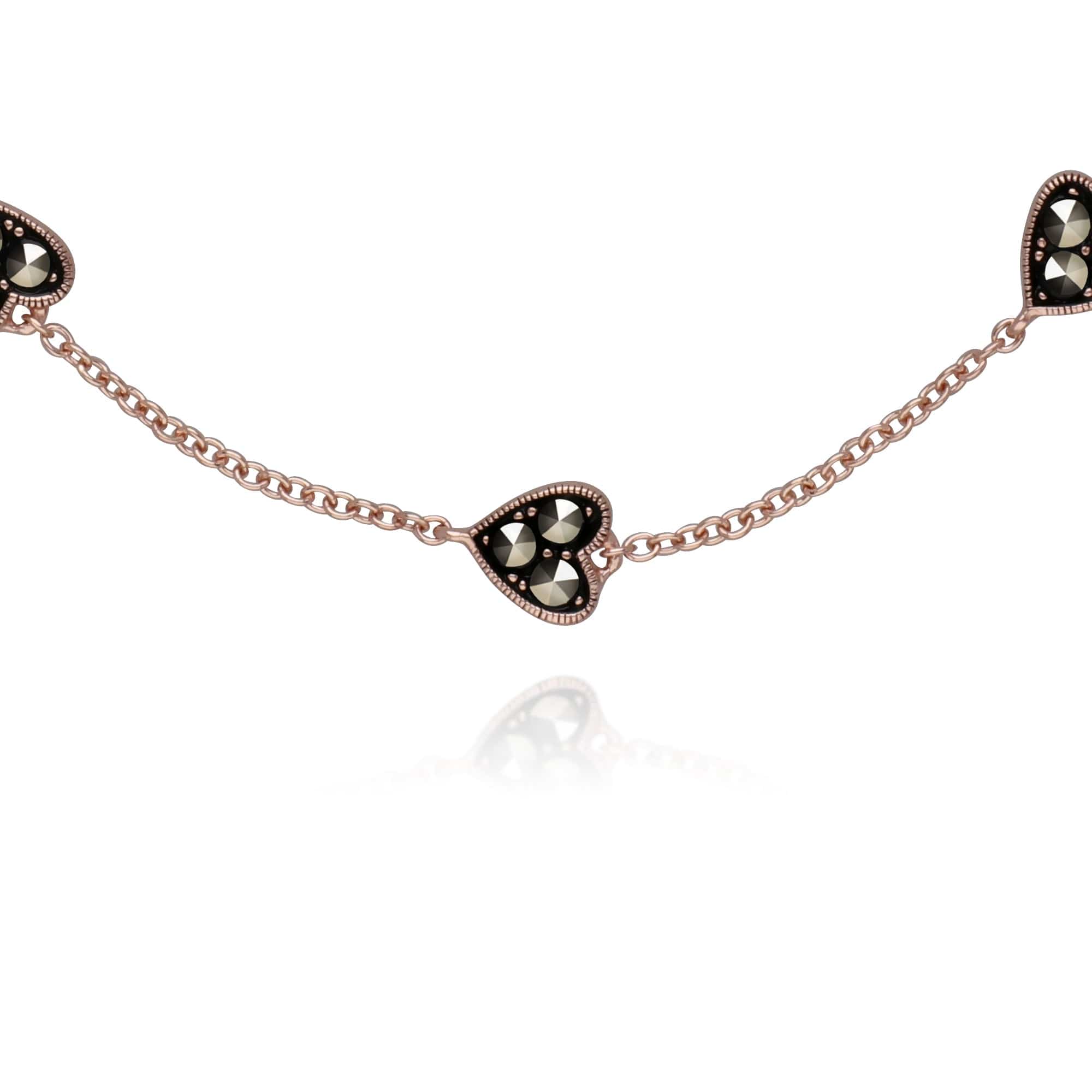 224L007601925 Rose Gold Plated Round Marcasite 5 Heart Bracelet in 925 Sterling Silver 1