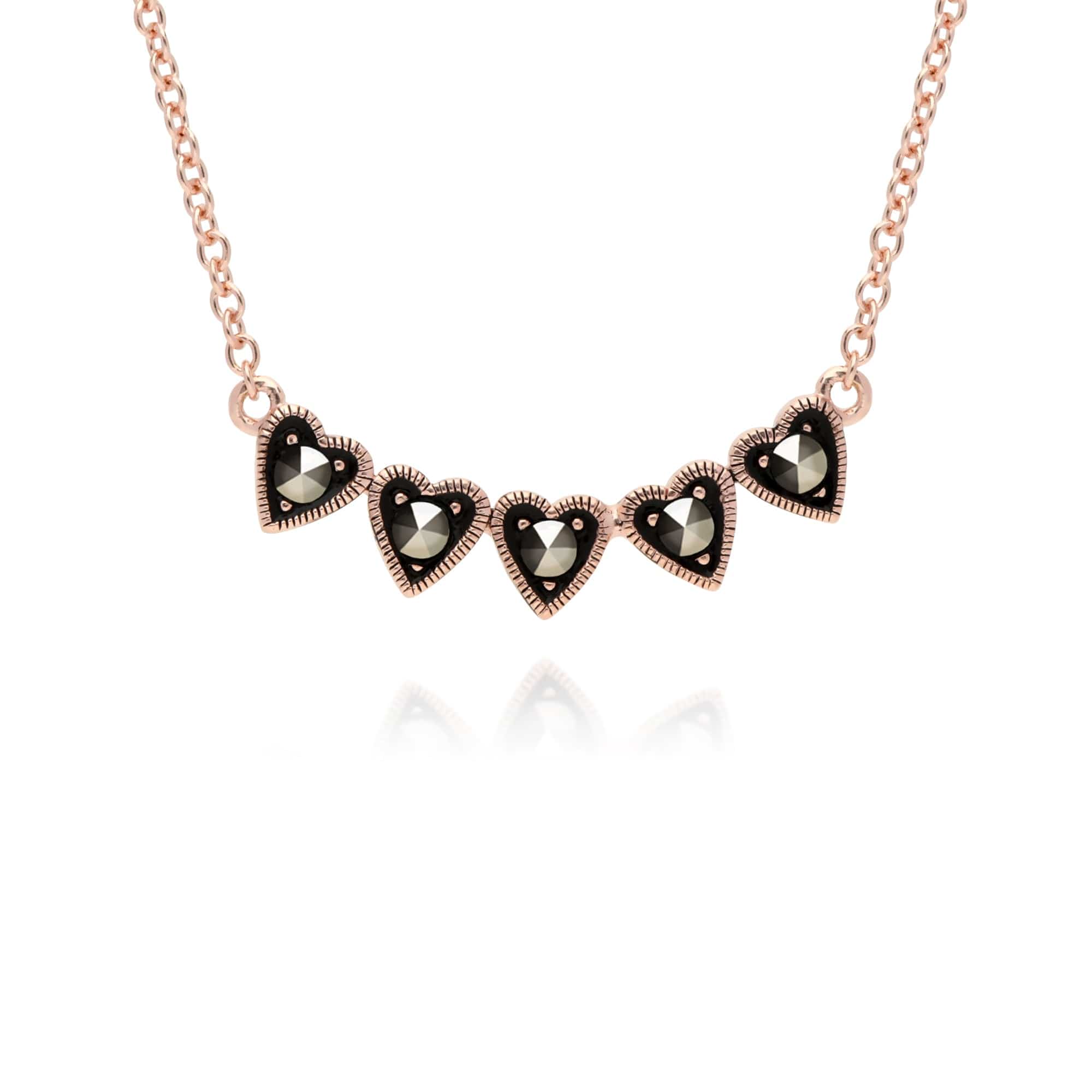 224E025301925-224N017601925 Rose Gold Plated Marcasite Heart Stud Earrings & Necklace Set in 925 Sterling Silver 3
