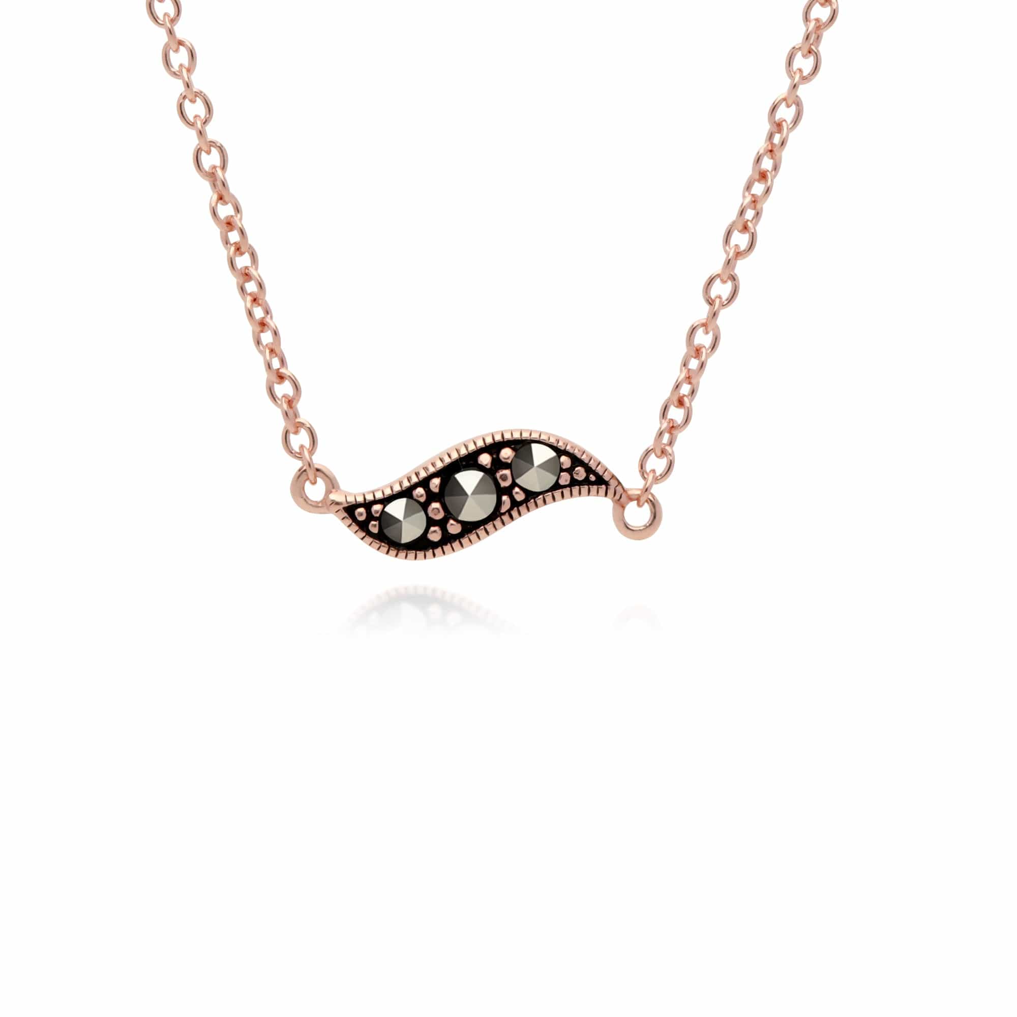 224N017901925 Rose Gold Plated Round Marcasite Pea Pod Necklace in 925 Sterling Silver 1
