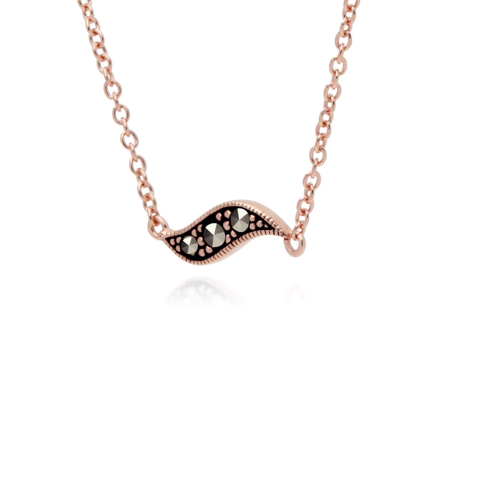 224N017901925 Rose Gold Plated Round Marcasite Pea Pod Necklace in 925 Sterling Silver 2