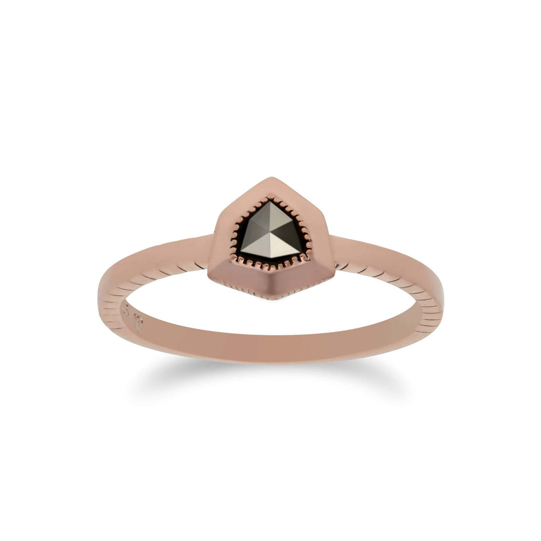 224R029801925 Rose Gold Plated Silver  Marcasite Shield Design Ring 1