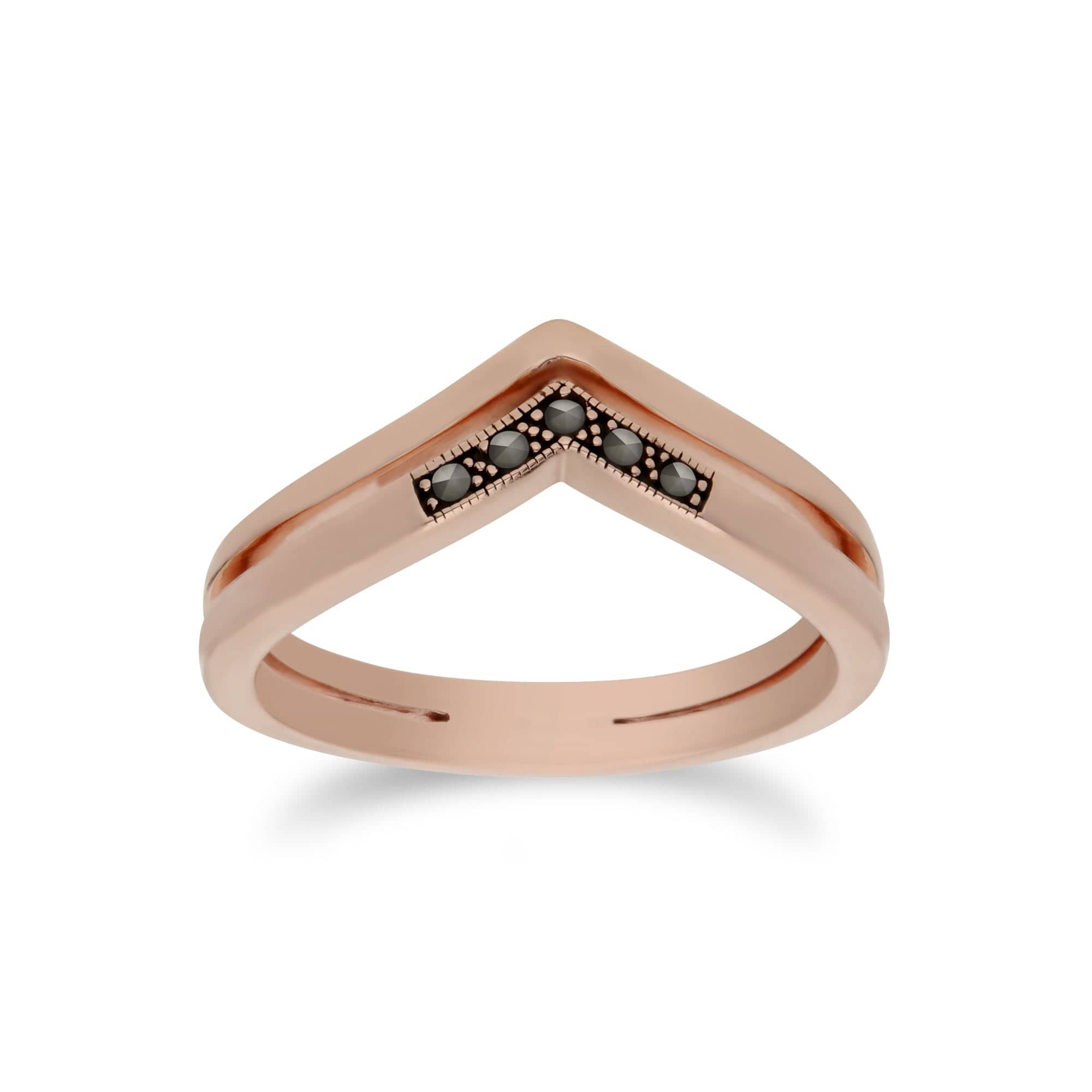 224R033301925 Rose Gold Plated Silver Marcasite Triangle Point Double Design Ring 1