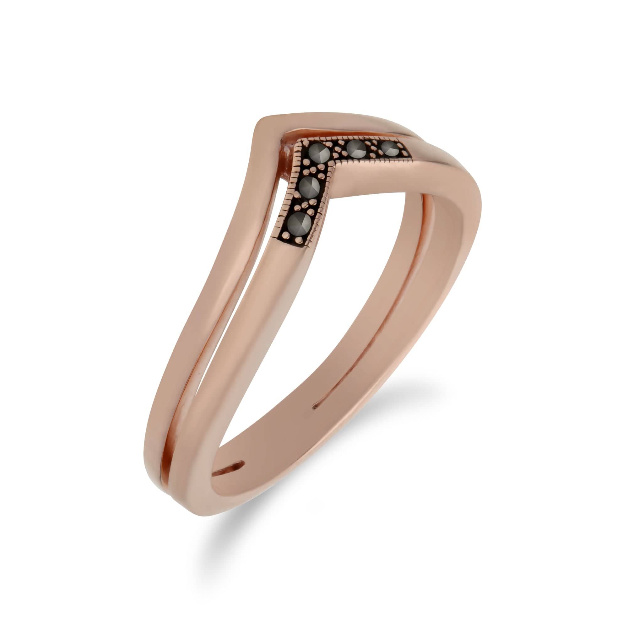 224R033301925 Rose Gold Plated Silver Marcasite Triangle Point Double Design Ring 2