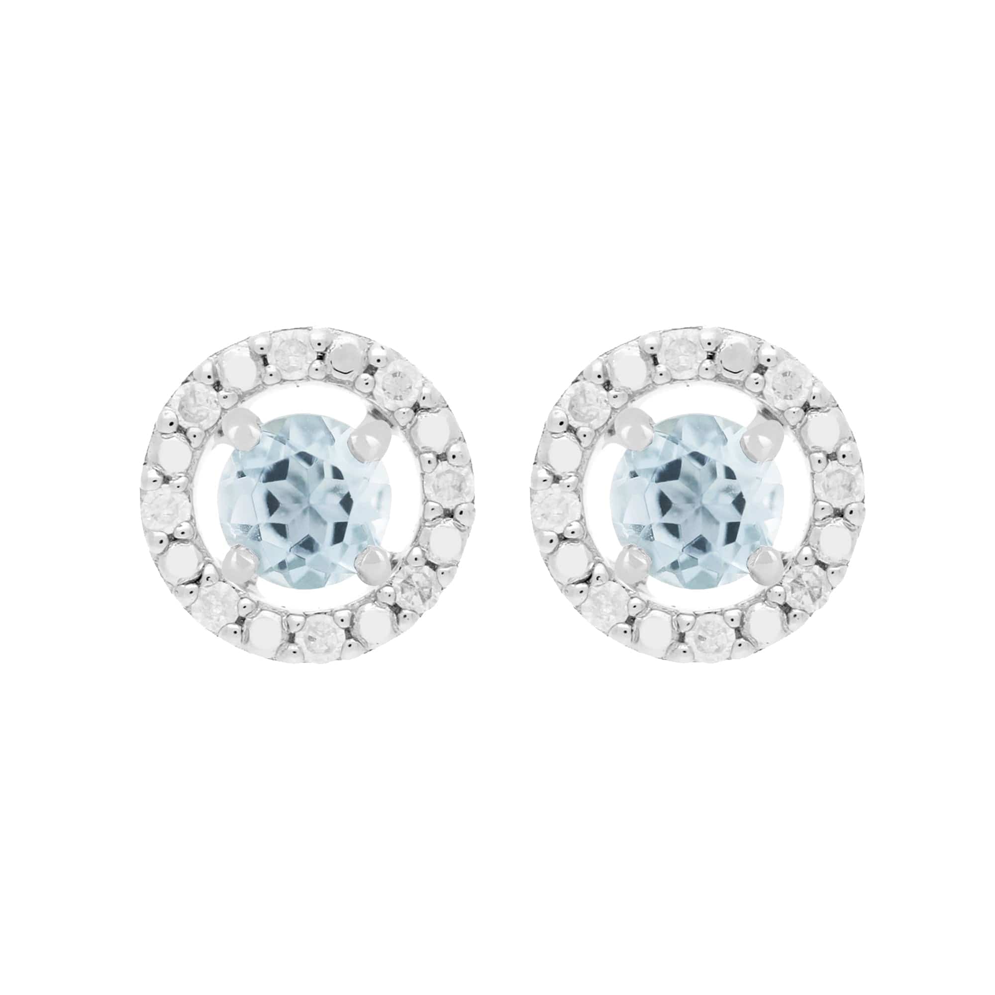 22526-162E0228019 Classic Round Aquamarine Stud Earrings with Detachable Diamond Round Ear Jacket in 9ct White Gold 1