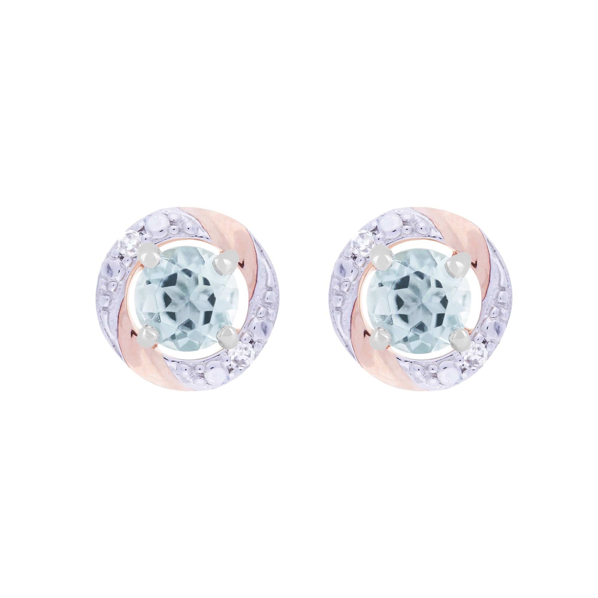 22526-191E0378019 Classic Round Aquamarine Stud Earrings with Detachable Diamond Round Earrings Jacket Set in 9ct Gold 1