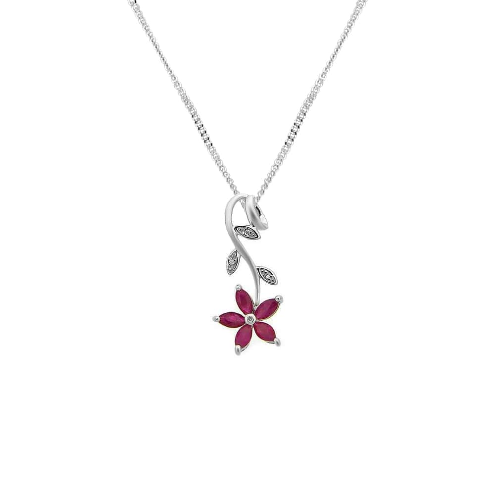 22653 Floral Marquise Ruby & Diamond Pendant in 9ct White Gold 1