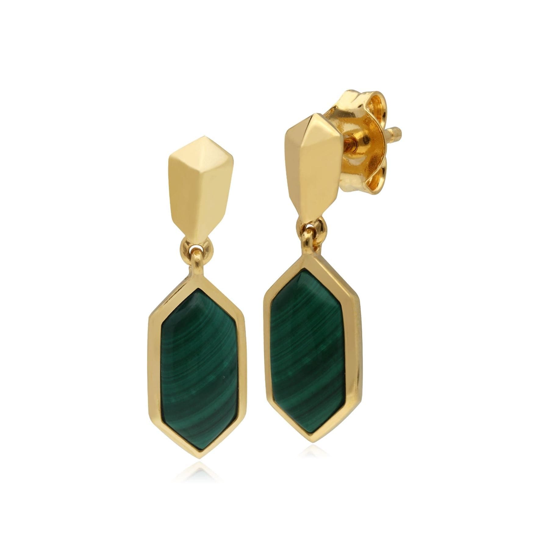 270E030001925 Micro Statement Malachite Drop Earrings in Gold Plated Silver 1