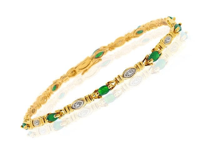 9ct Yellow Gold Diamond & Emerald Bracelet Image
