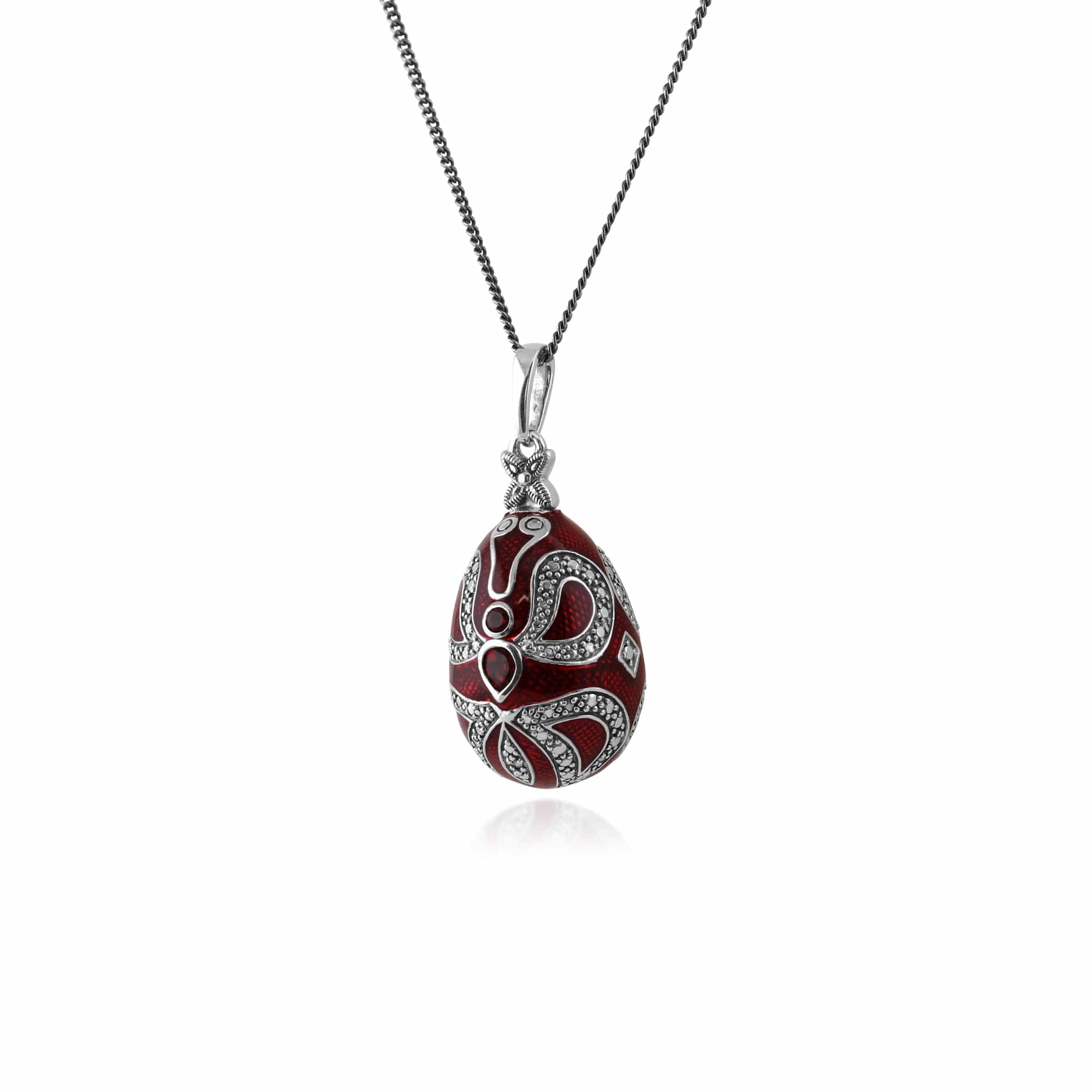 27396 Art Nouveau Style Pear Garnet Egg Style Pendant in 925 Sterling Silver 2