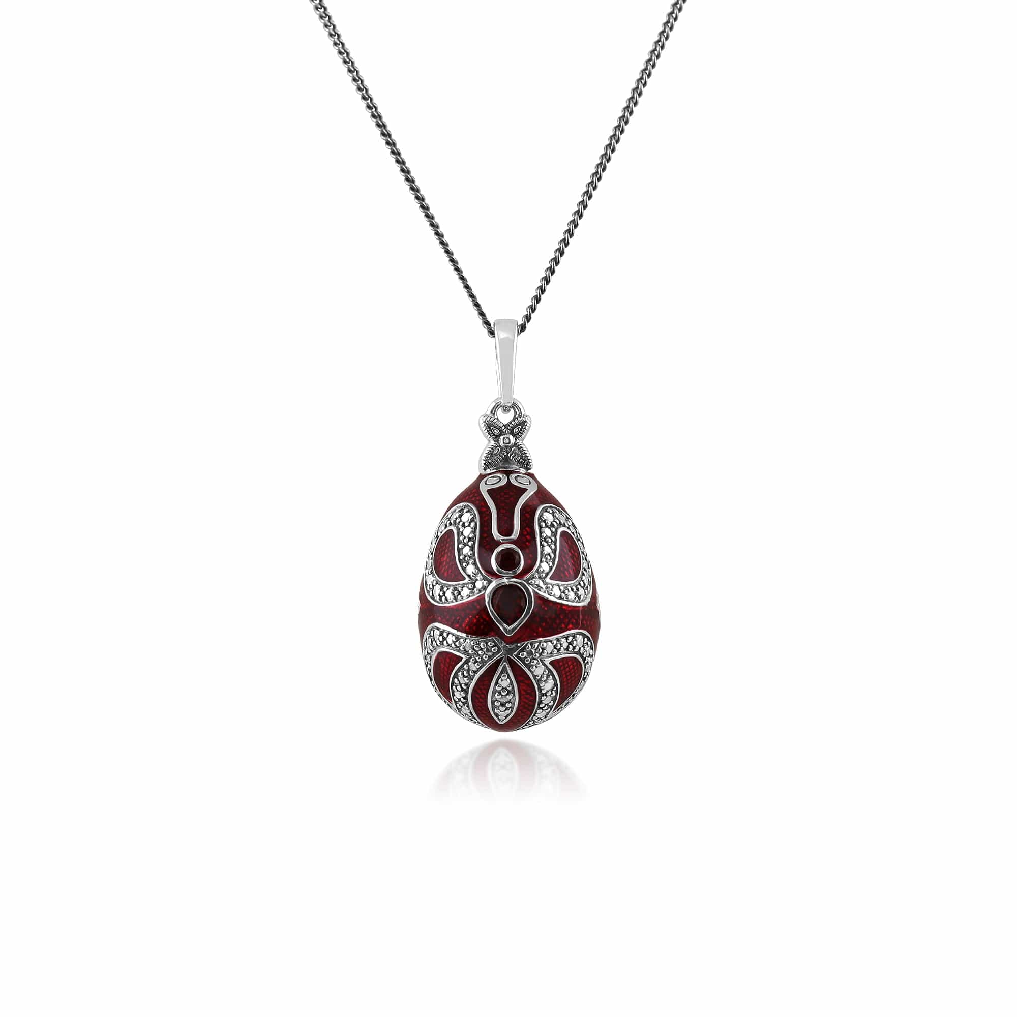 Art Nouveau Style Pear Garnet Egg Style Pendant in 925 Sterling Silver - Gemondo