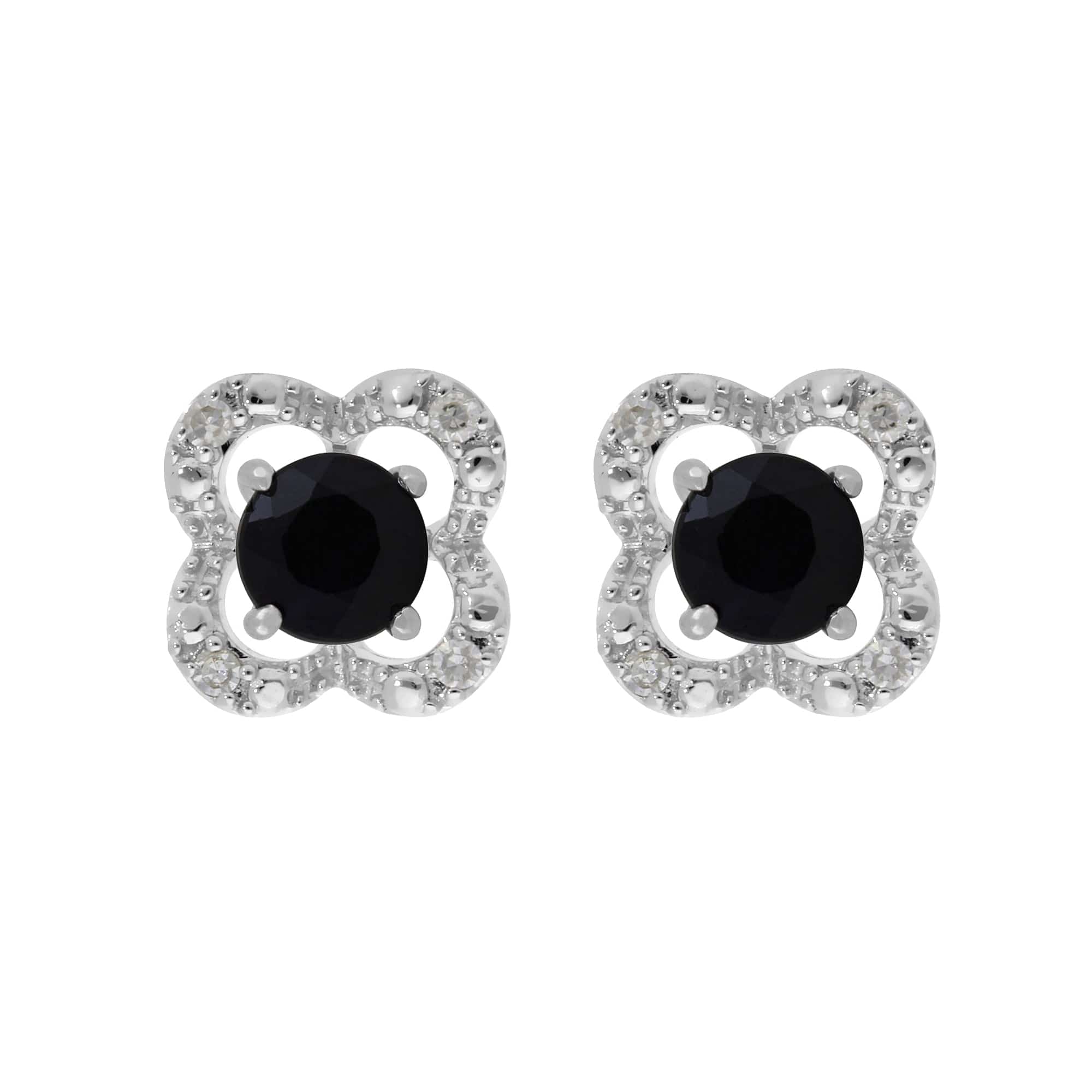25167-162E0244019 Classic Round Dark Blue Sapphire Studs with Detachable Diamond Flower Ear Jacket in 9ct White Gold 1