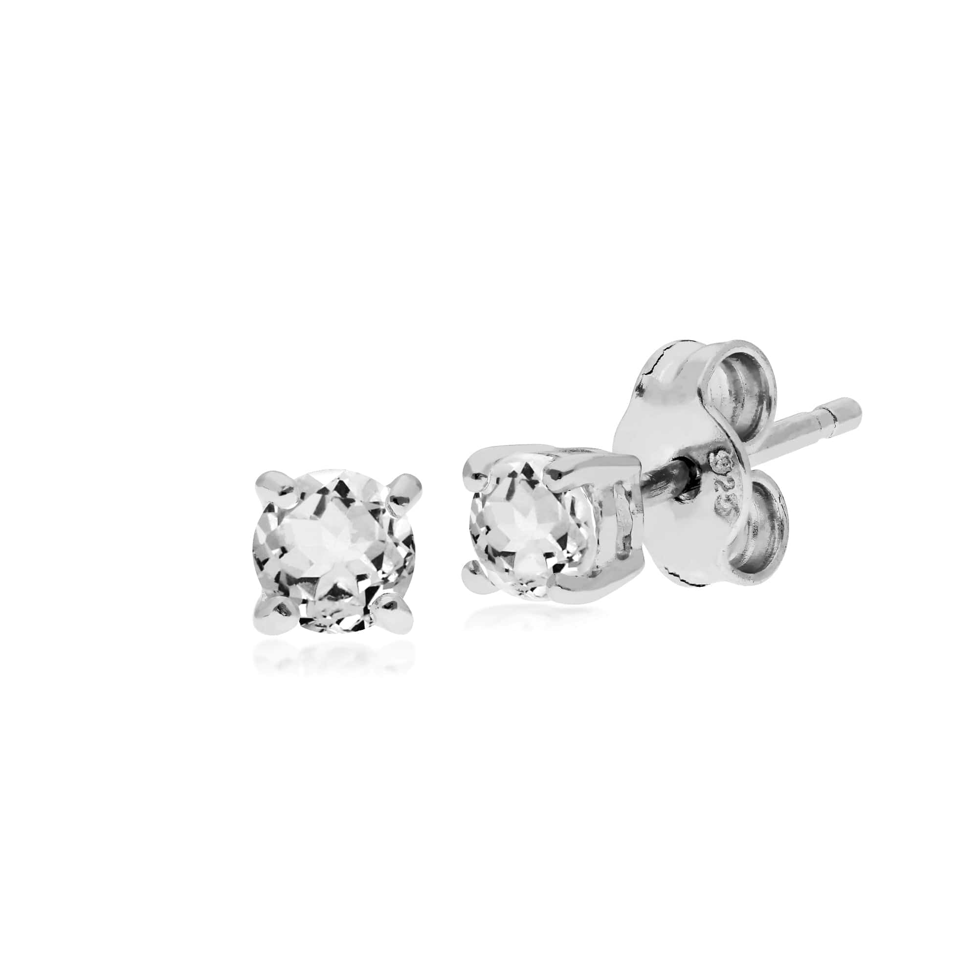 253E152701925 Essential Round White Topaz Claw Set Stud Earrings in 925 Sterling Silver 1