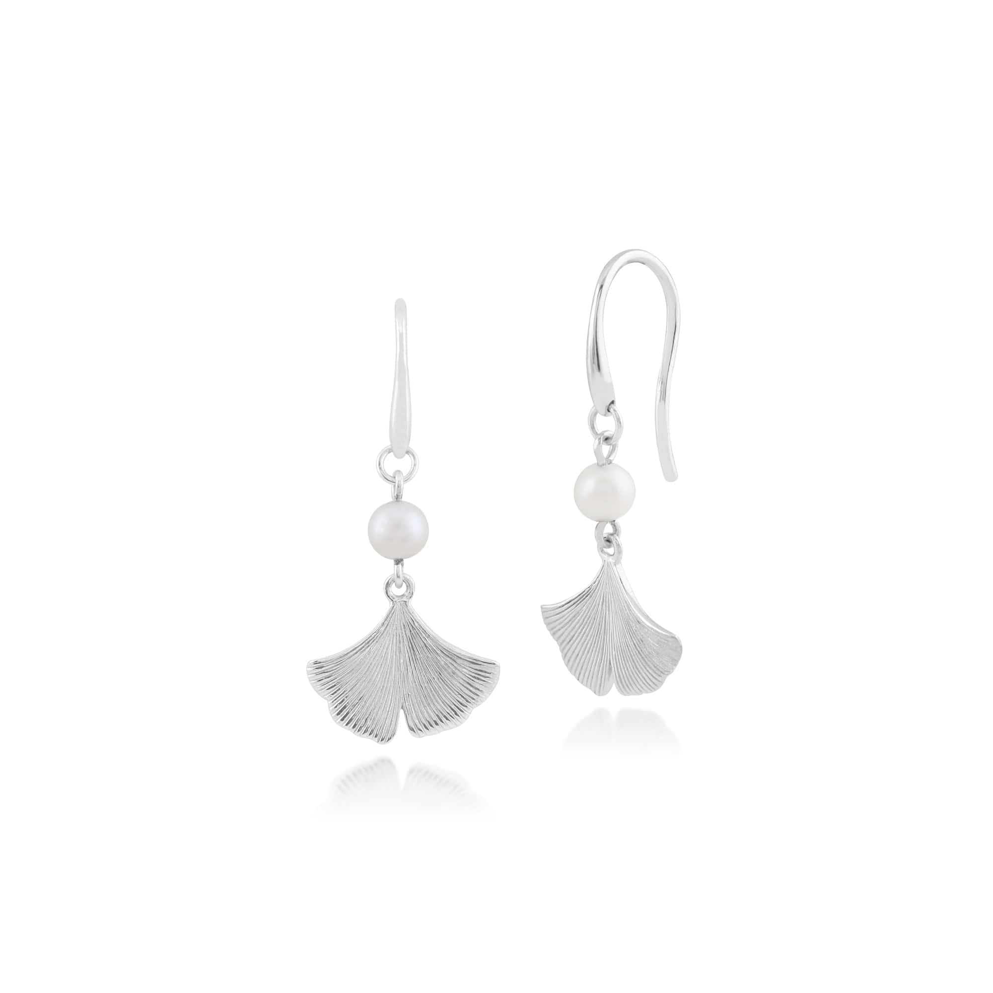 Floral Pearl Gingko Leaf Drop Earrings in 925 Sterling Silver - Gemondo