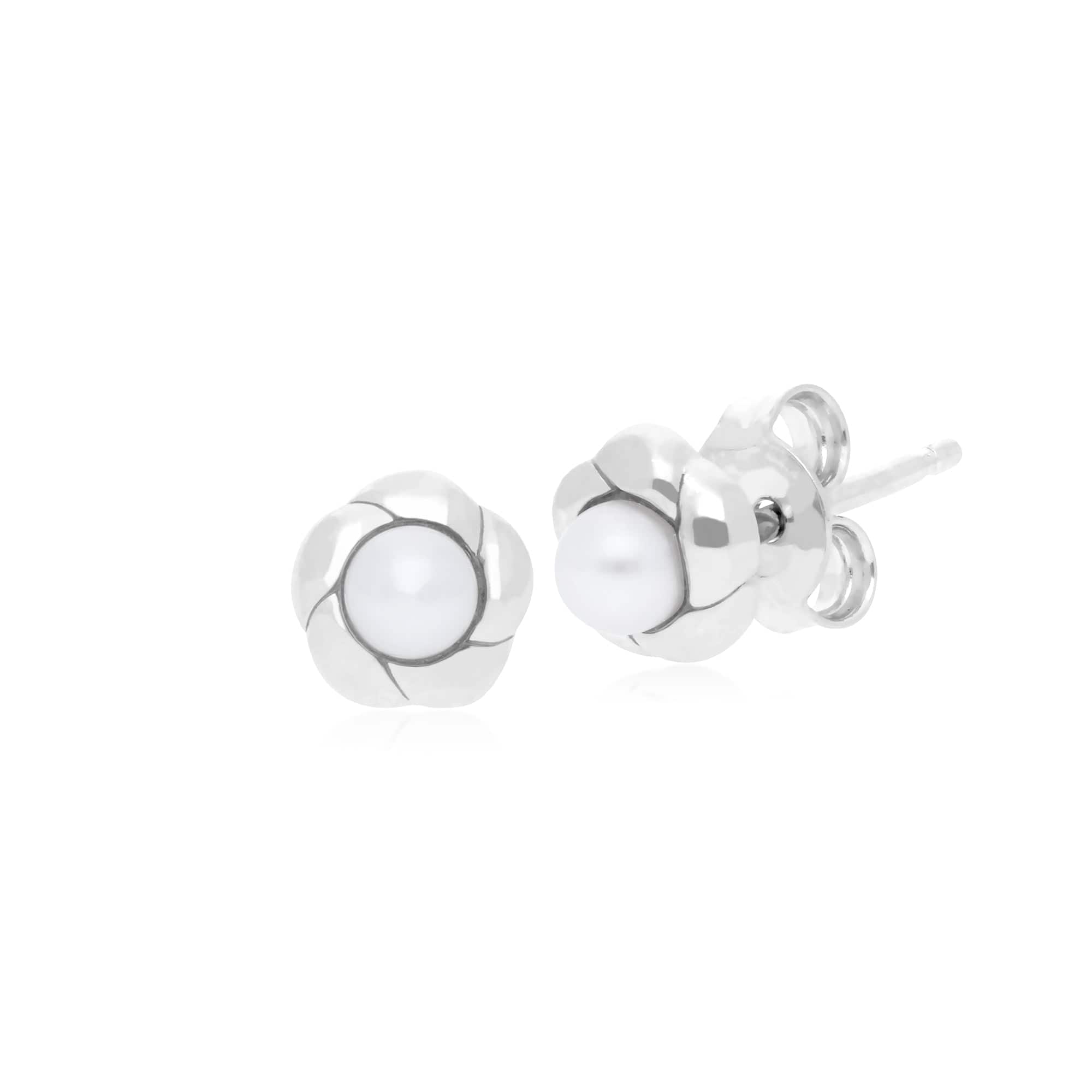 Gemondo Floral Sterling Silver Pearl 6mm Stud Earrings Image