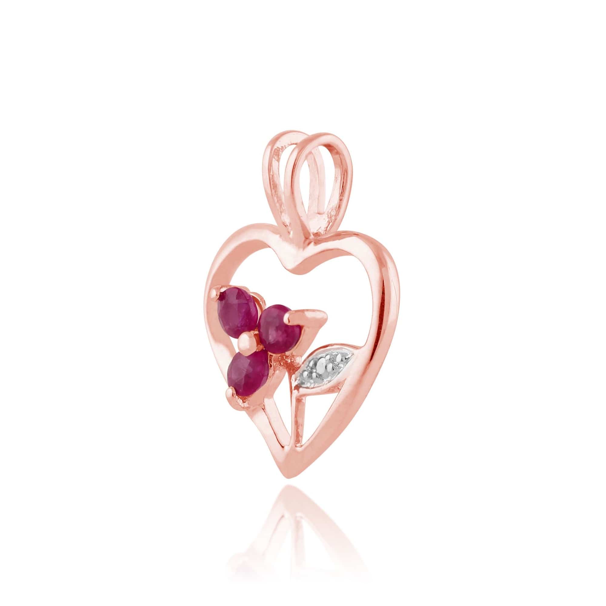 253P231401925 Floral Round Ruby Heart Pendant in Rose Gold Plated 925 Sterling Silver 2