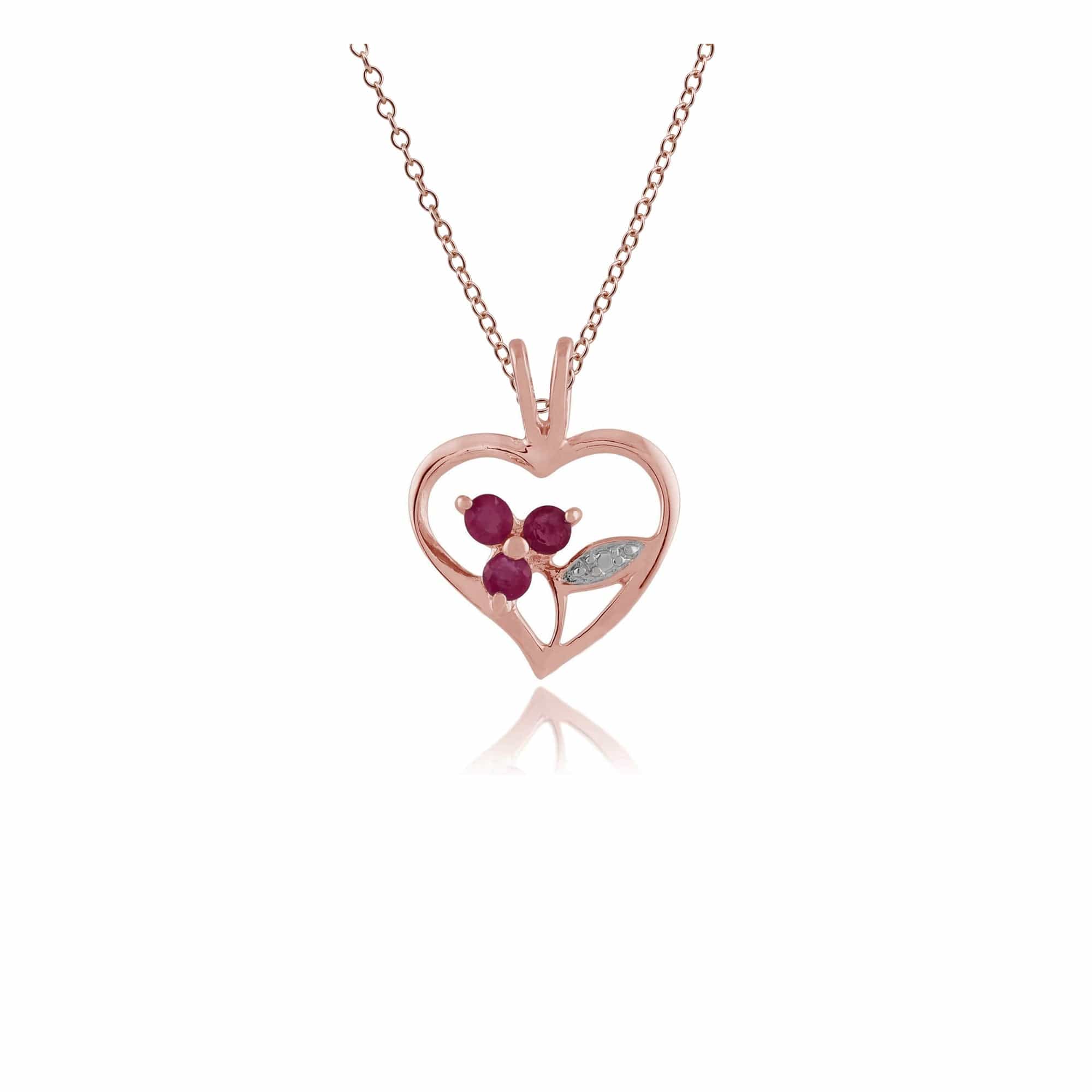 253P231401925 Floral Round Ruby Heart Pendant in Rose Gold Plated 925 Sterling Silver 1