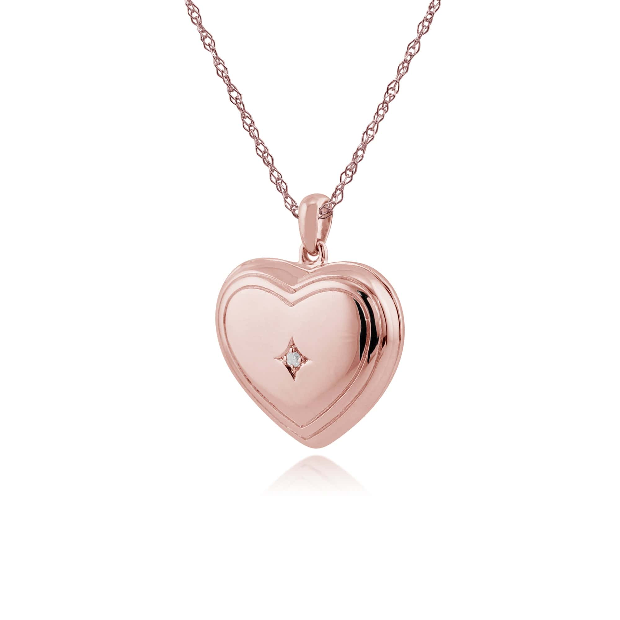 253P242501925 Classic Round Diamond Heart Shaped Locket in Rose Gold Plated Sterling Silver 2