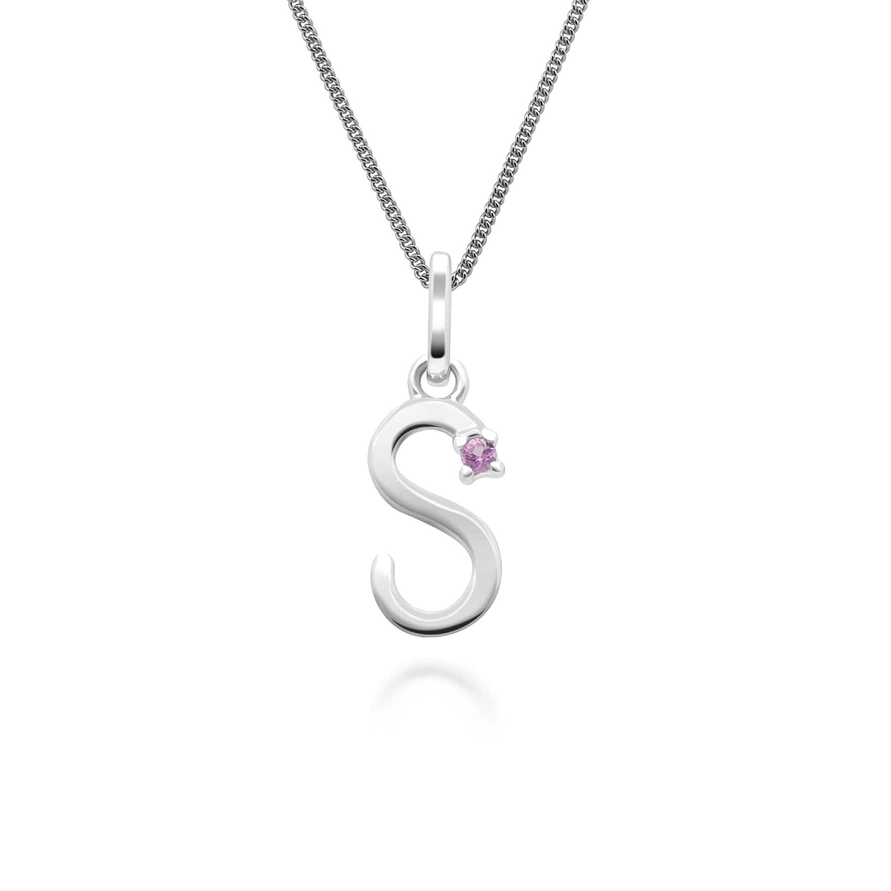 162P0253029 Initial Pink Sapphire Letter Charm Necklace in 9ct White Gold 17