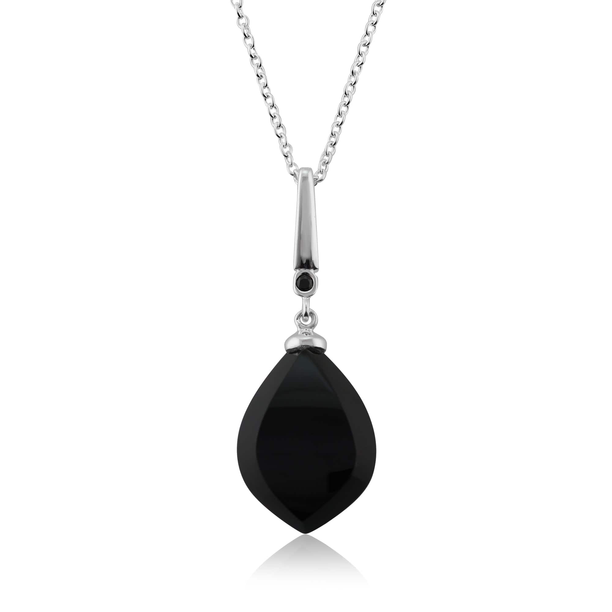 Art Deco Style Black Onyx Cabochon & Black Spinel Pendant in Sterling Silver