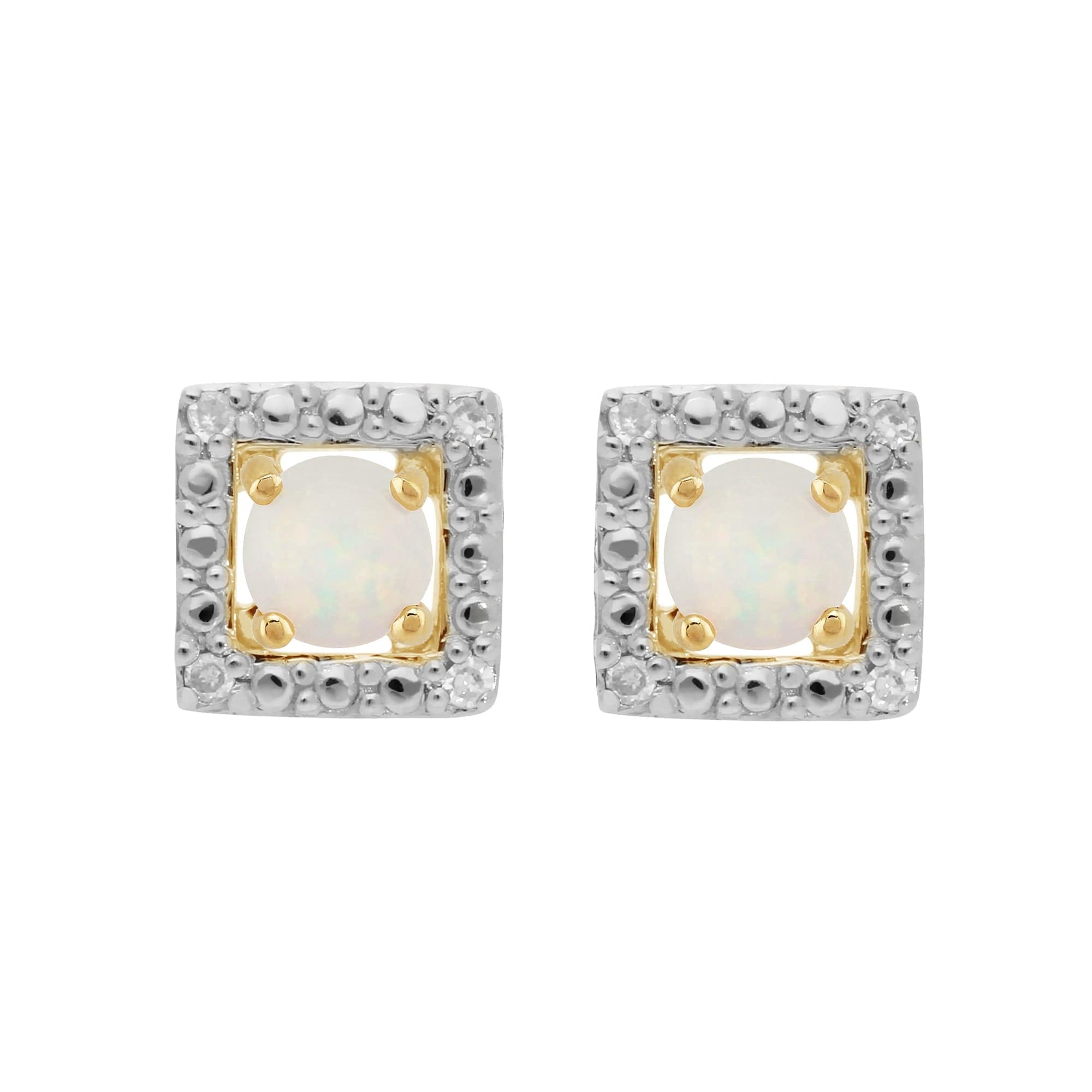 26942-191E0379019 Classic Round Opal Stud Earrings with Detachable Diamond Square Earrings Jacket Set in 9ct Yellow Gold 1