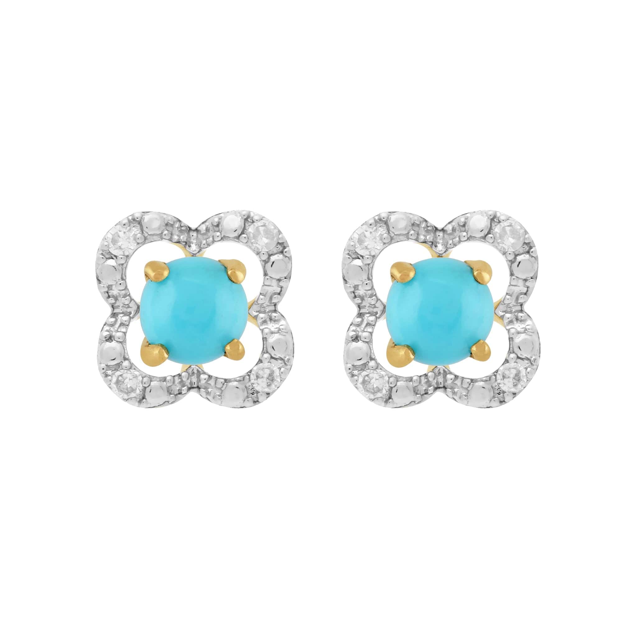 26945-191E0375019 Classic Round Turquoise Stud Earrings with Detachable Diamond Floral Ear Jacket in 9ct Yellow Gold 1