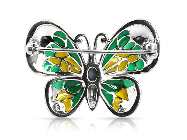 26970 Art Nouveau Style Opal Marcasite & Enamel Butterfly Brooch in Sterling Silver 2