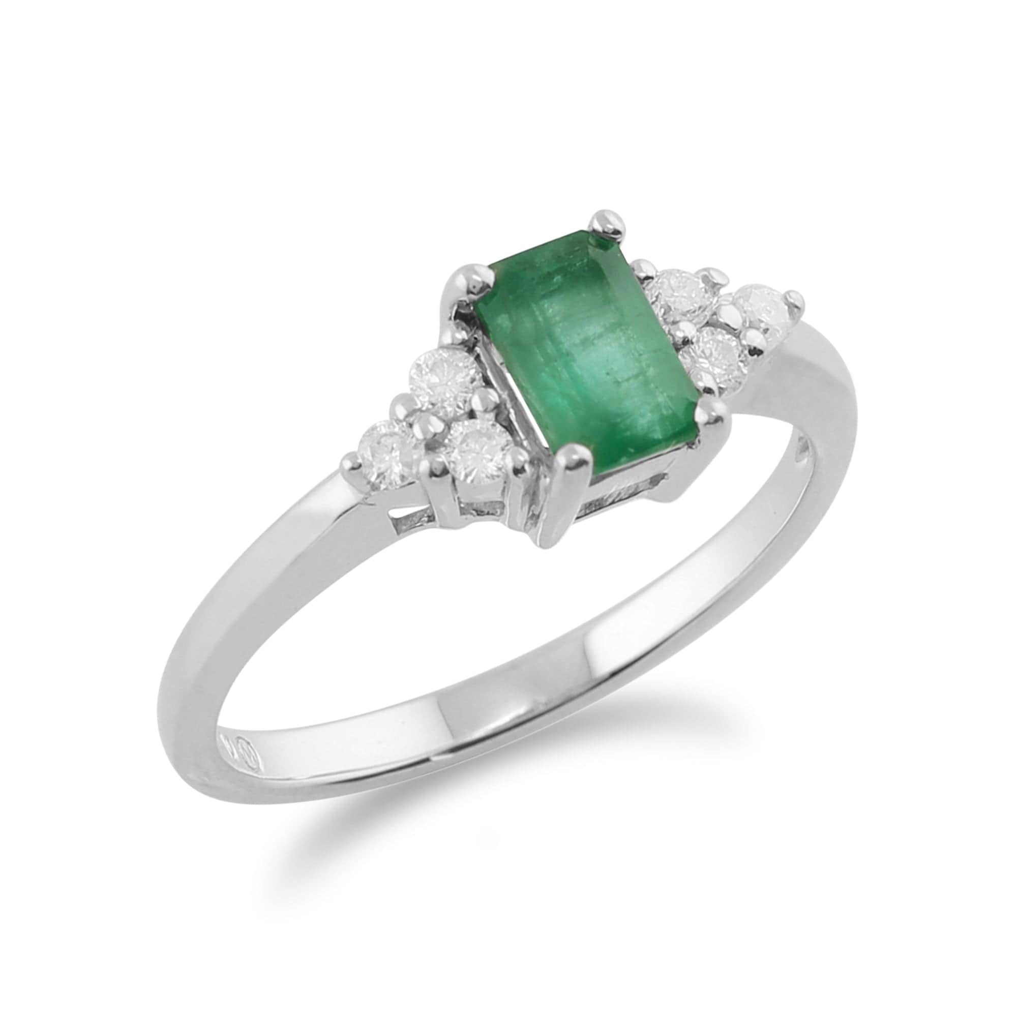27013 Classic Baguette Emerald & Diamond Ring in 9ct White Gold 2