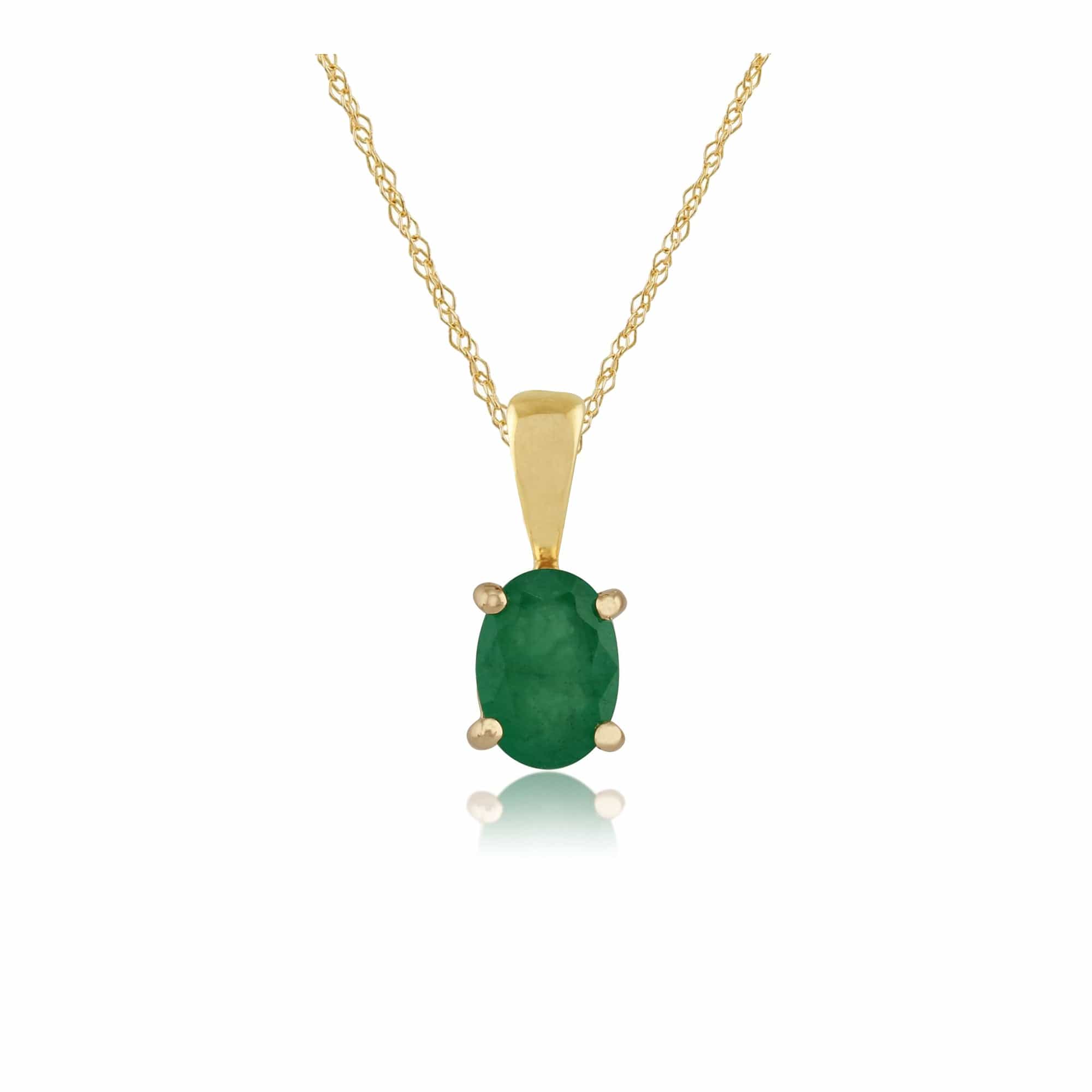 26892-27058 Classic Oval Emerald Single Stone Stud Earrings & Pendant Set in 9ct Yellow Gold 3
