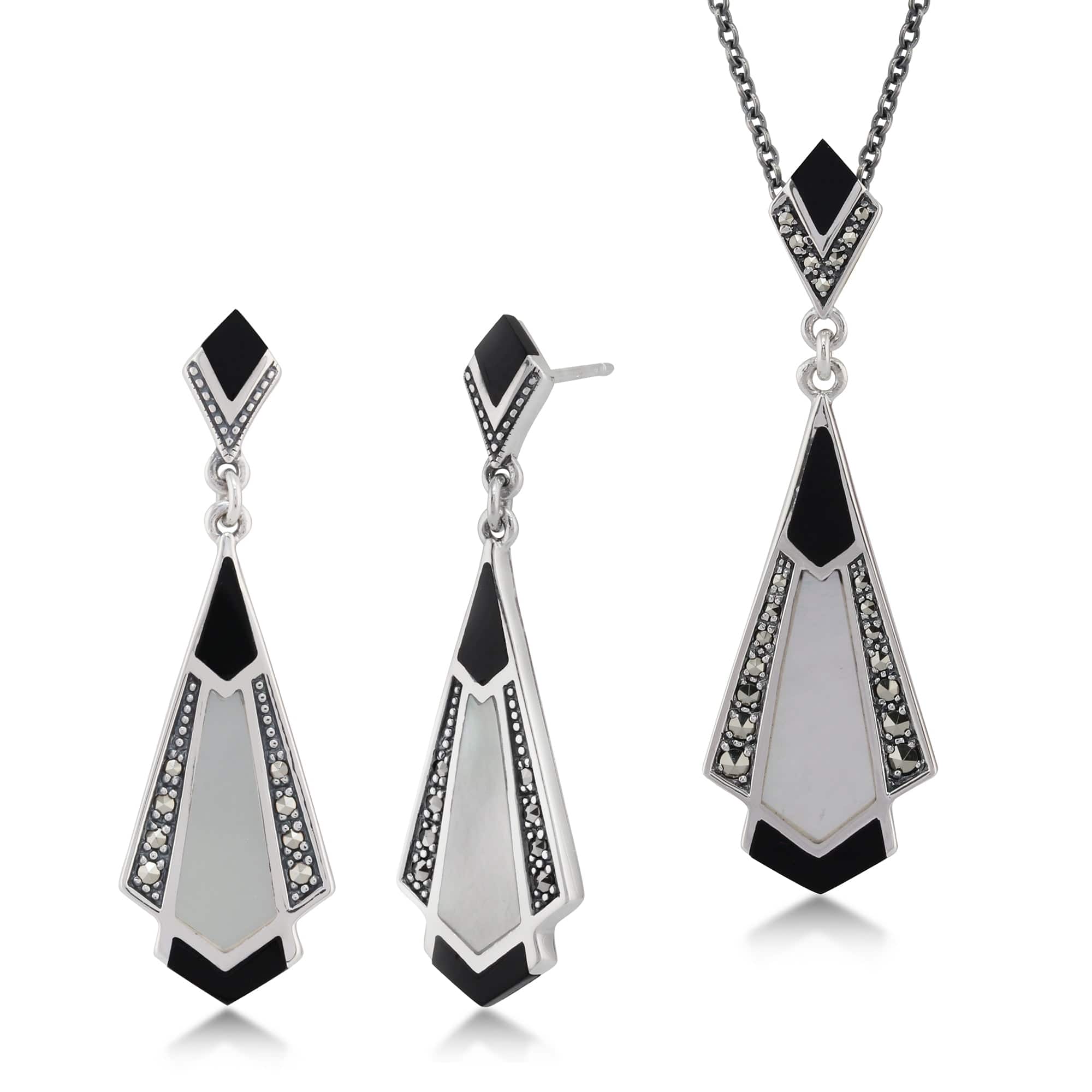 Art Deco Fan Drop Earrings & Necklace Set Image 1