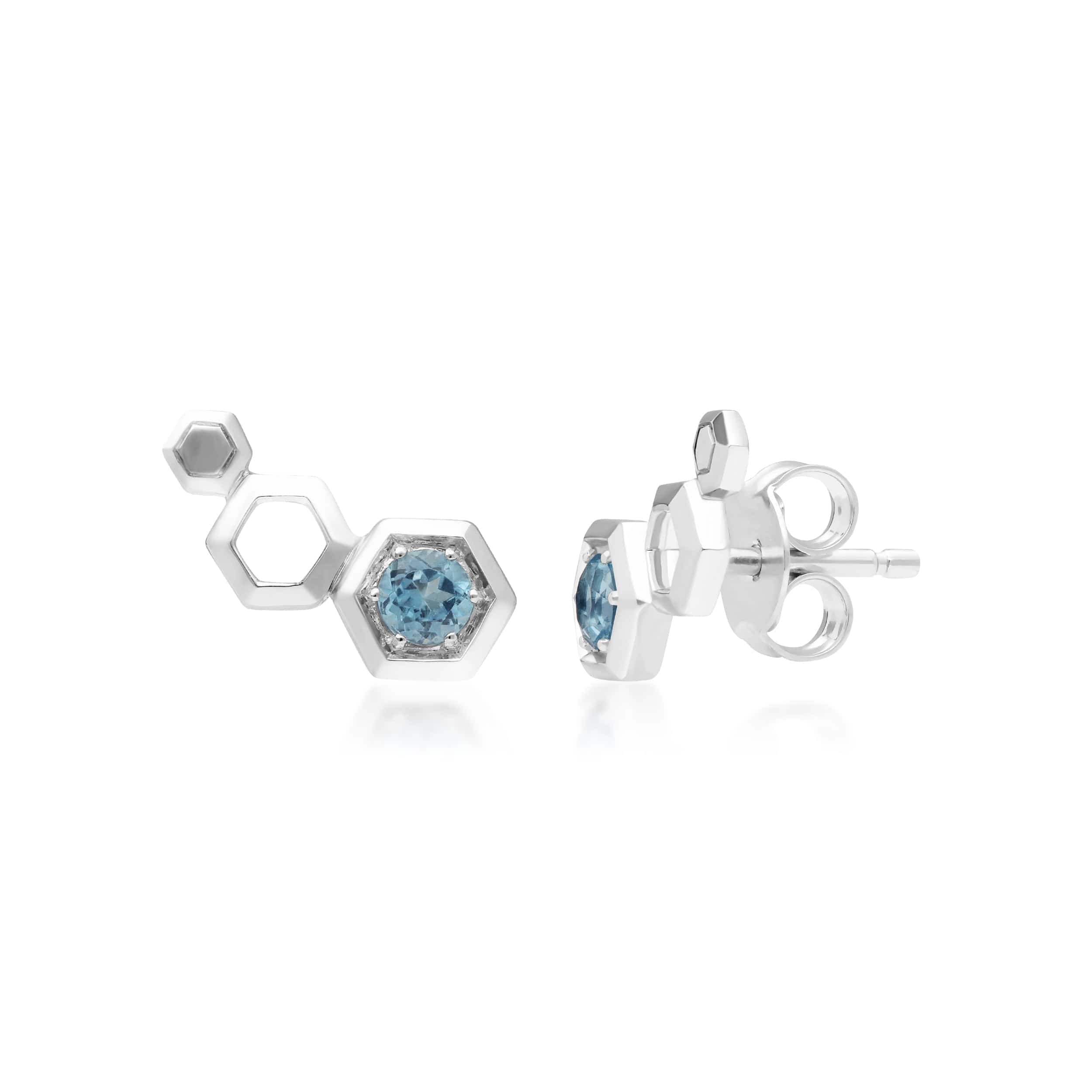 270E026701925 Honeycomb Blue Topaz Ear Climber Studs in 925 Sterling Silver 1