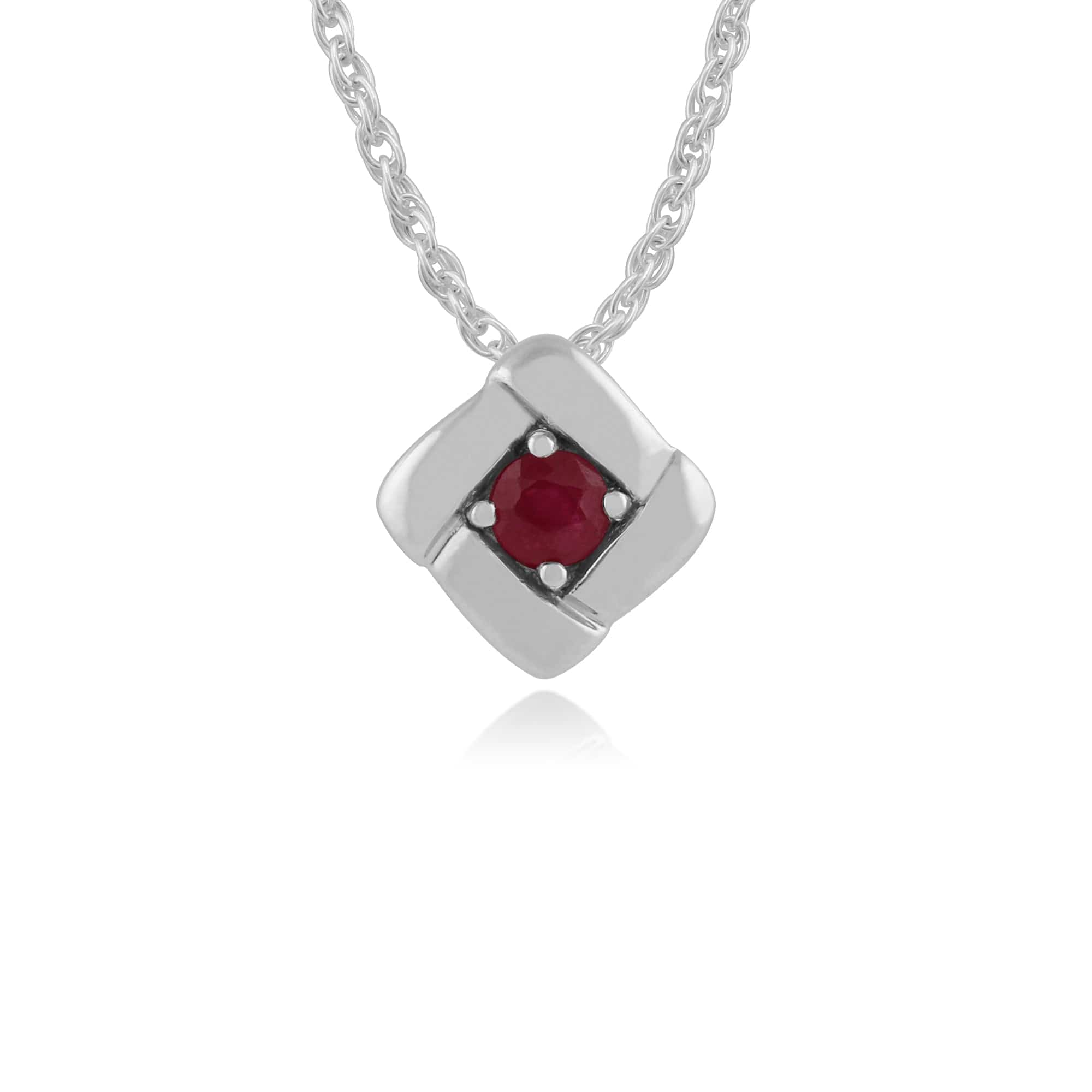 270P021401925 Classic Round Ruby Single Stone Square Crossover Pendant in 925 Sterling Silver 1