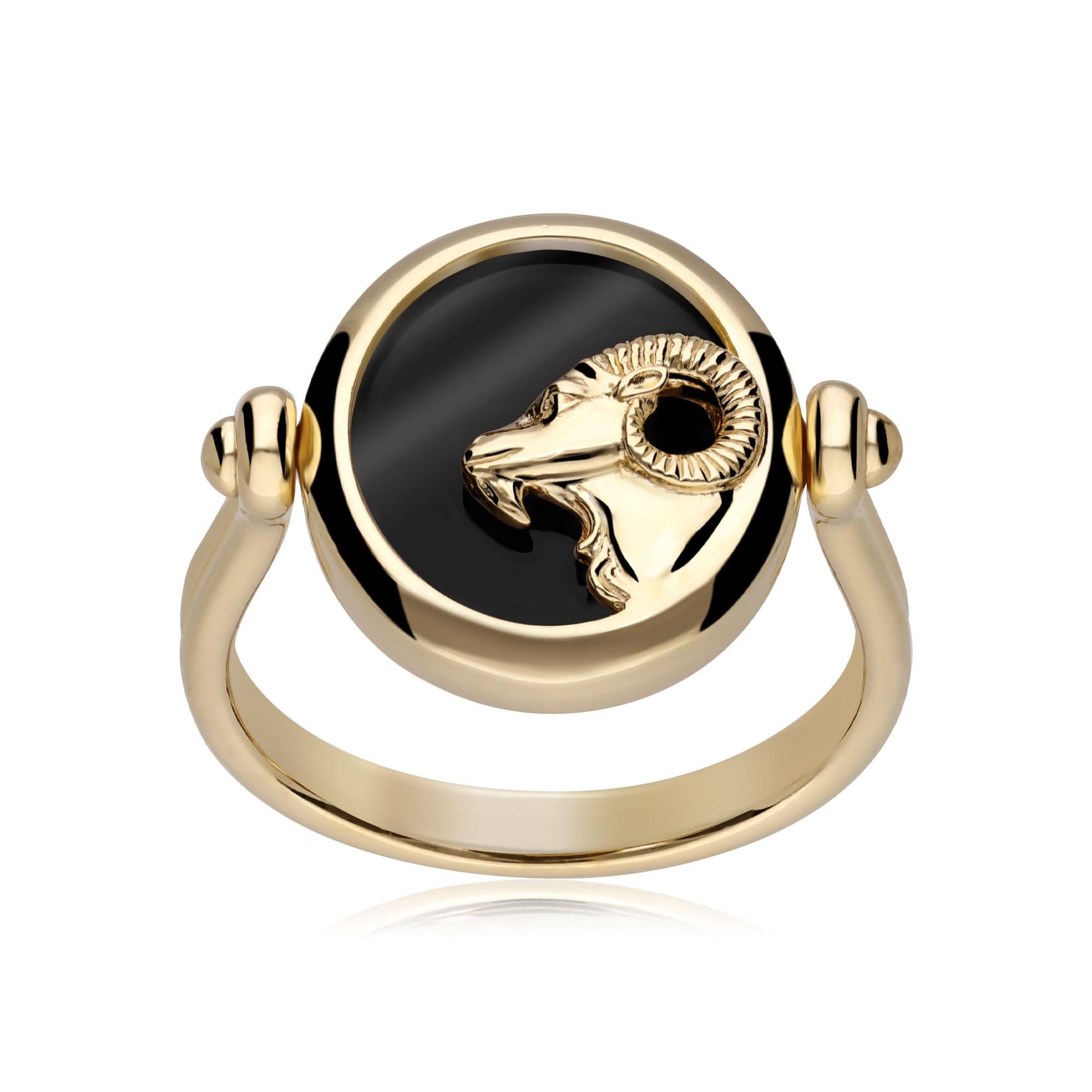 270R061401925 Zodiac Black Onyx Aries Flip Ring in 18ct Gold Plated Silver 4
