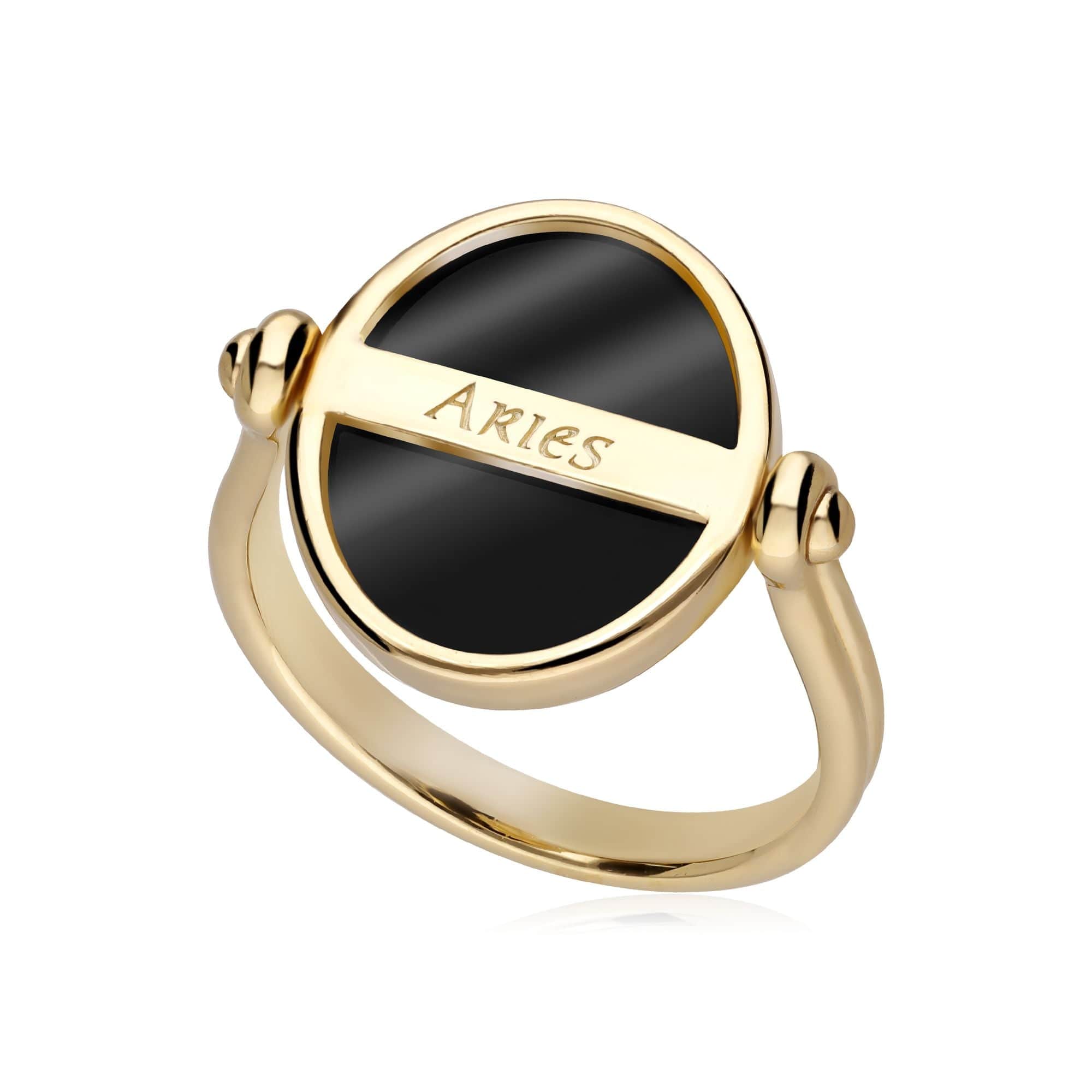 270R061401925 Zodiac Black Onyx Aries Flip Ring in 18ct Gold Plated Silver 3