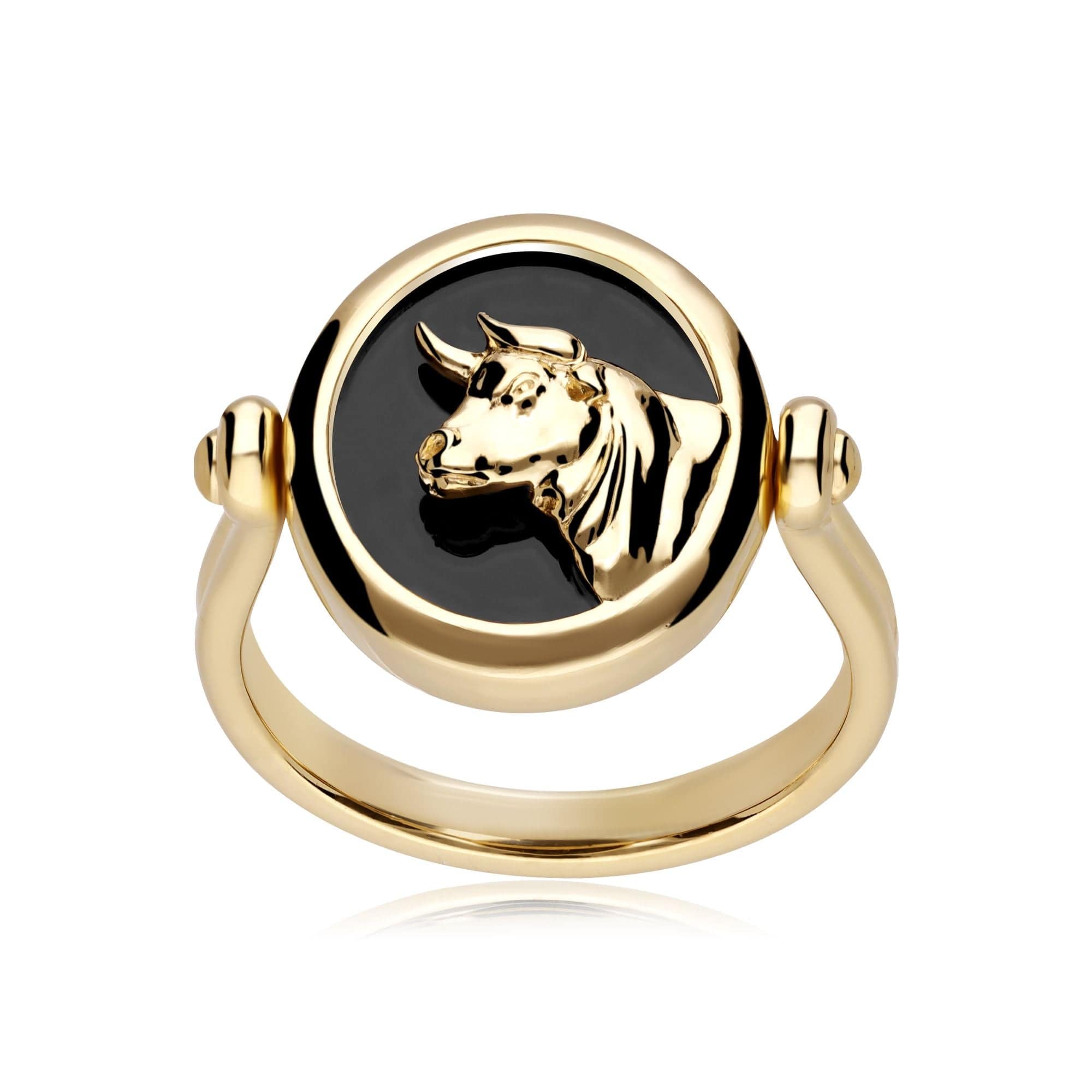 270R061501925 Zodiac Black Onyx Taurus Flip Ring in 18ct Gold Plated Silver 4