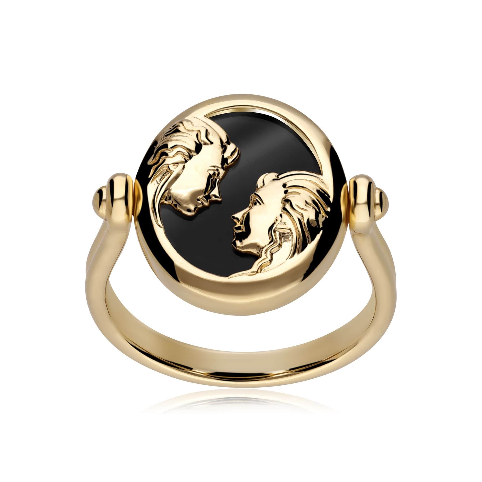 270R061601925 Zodiac Black Onyx Gemini Flip Ring in 18ct Gold Plated Silver 4