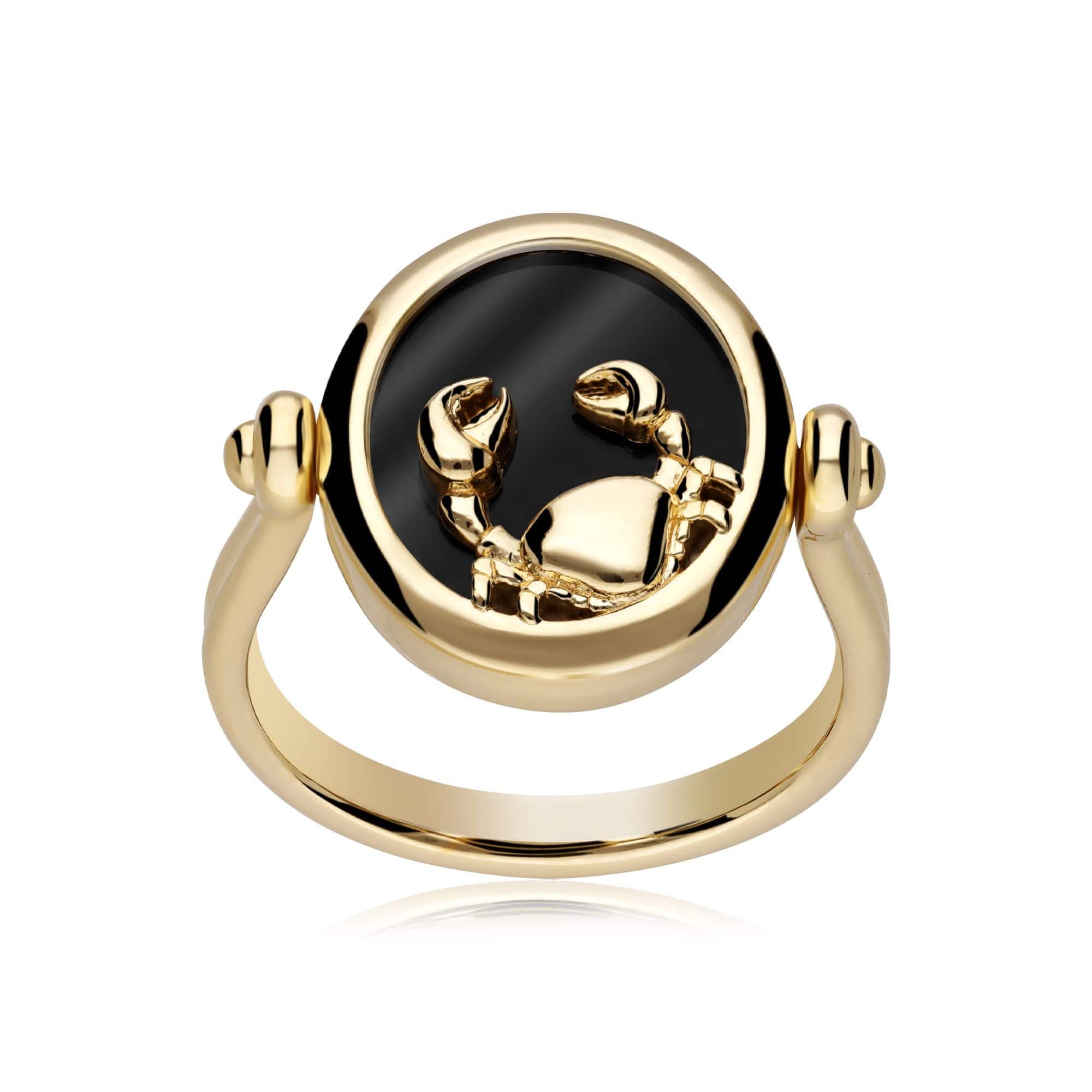 270R061701925 Zodiac Black Onyx Cancer Flip Ring in 18ct Gold Plated Silver 4